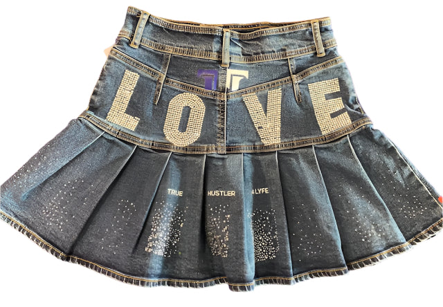 TH4L Luxury Vault Rhinestone "Love" Jean Skirt -Womens Size 6