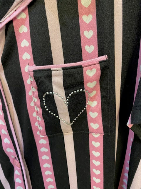 Sweetheart Dreams 2-Piece Pajama Set – Black and Pink with Heart Print