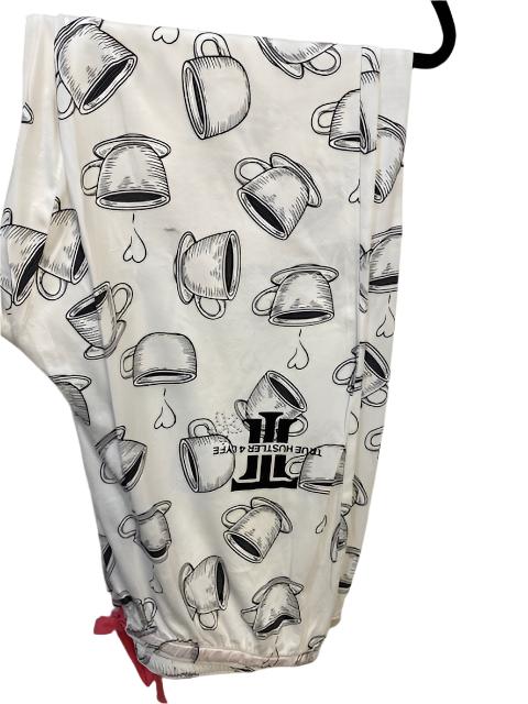 Caffeine Dreams Luxury 2-Piece Pajama Set – White with Coffee Mug Accents & Black Logo