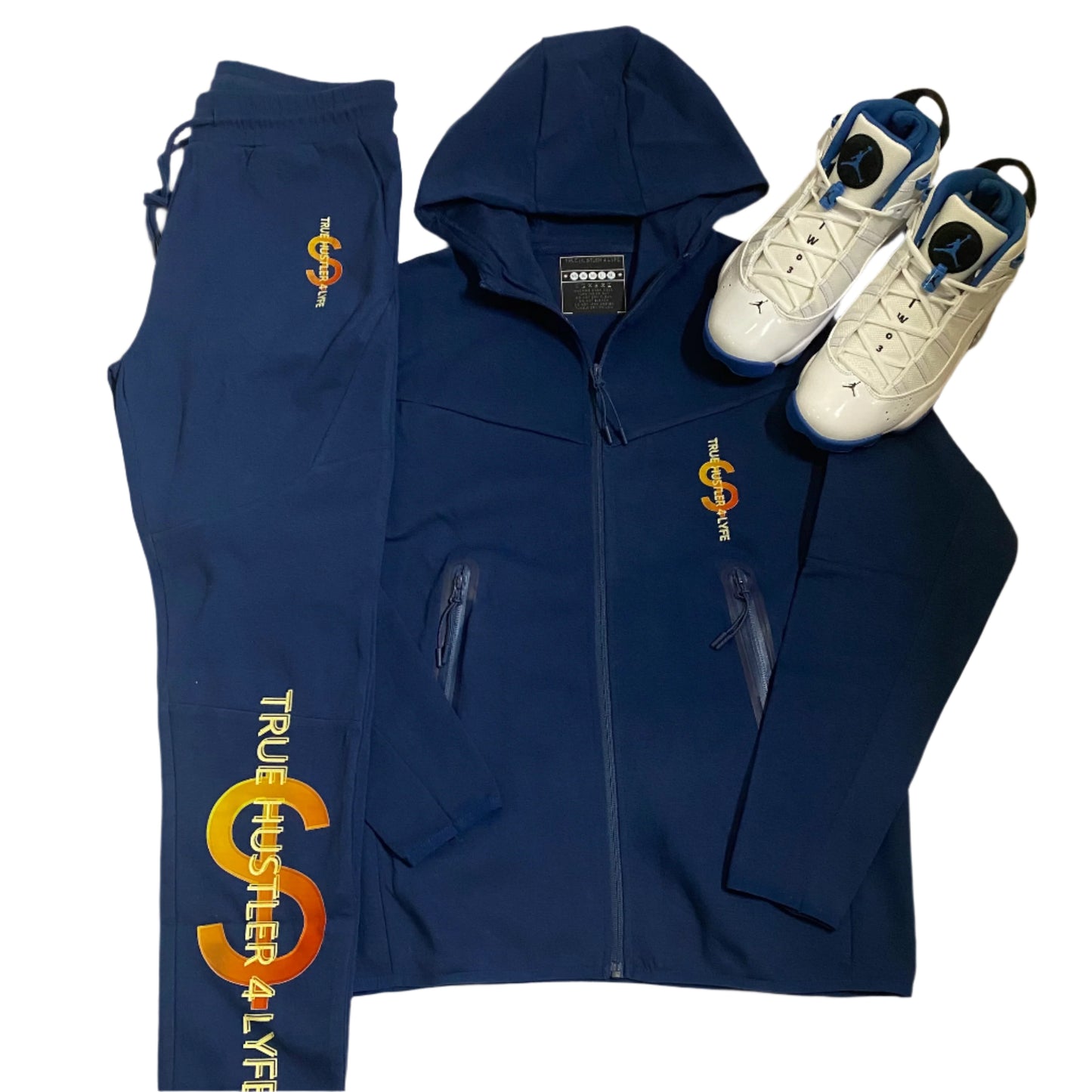 True Hustler 4 Ocean Blue Lyfe Black Tech 2 Piece Jogging Suit (unisex)