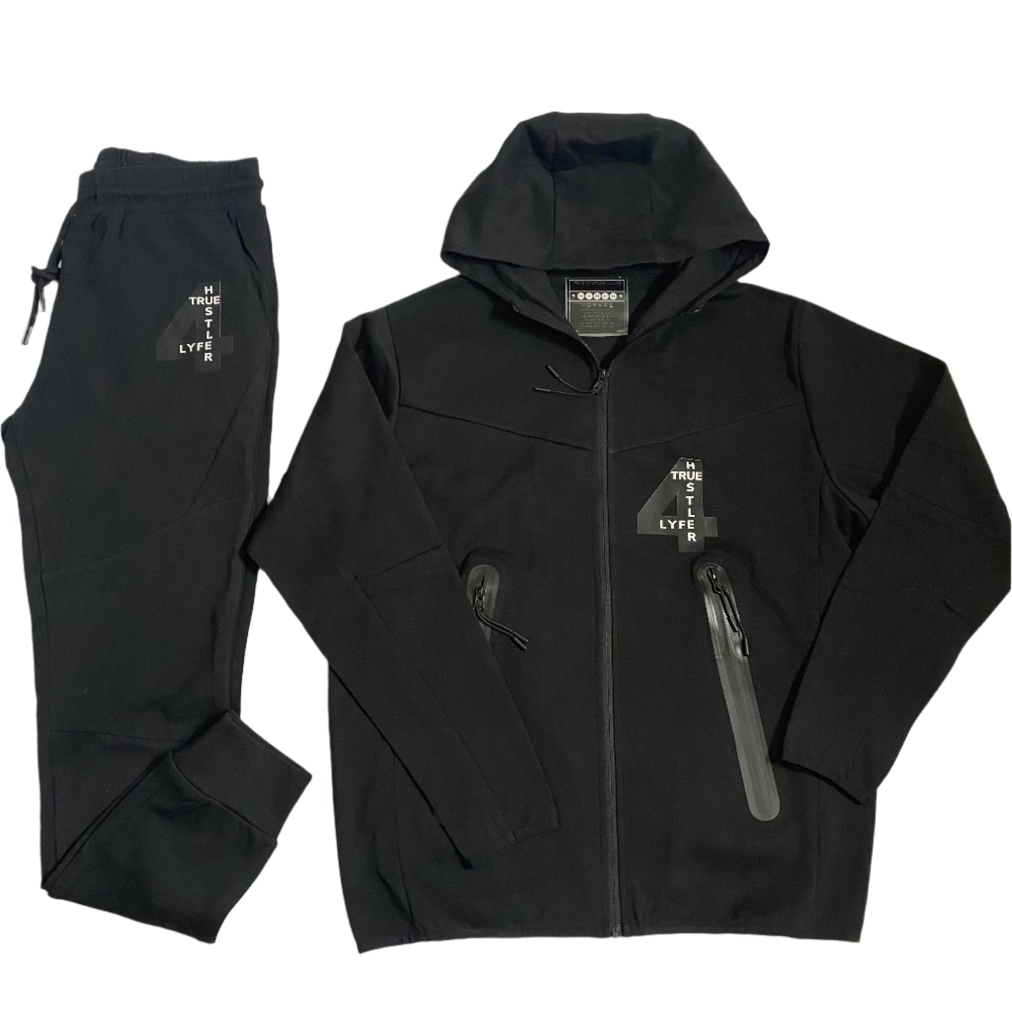 True Hustler 4 Lyfe Black 2-Piece Tech Jogging Suit