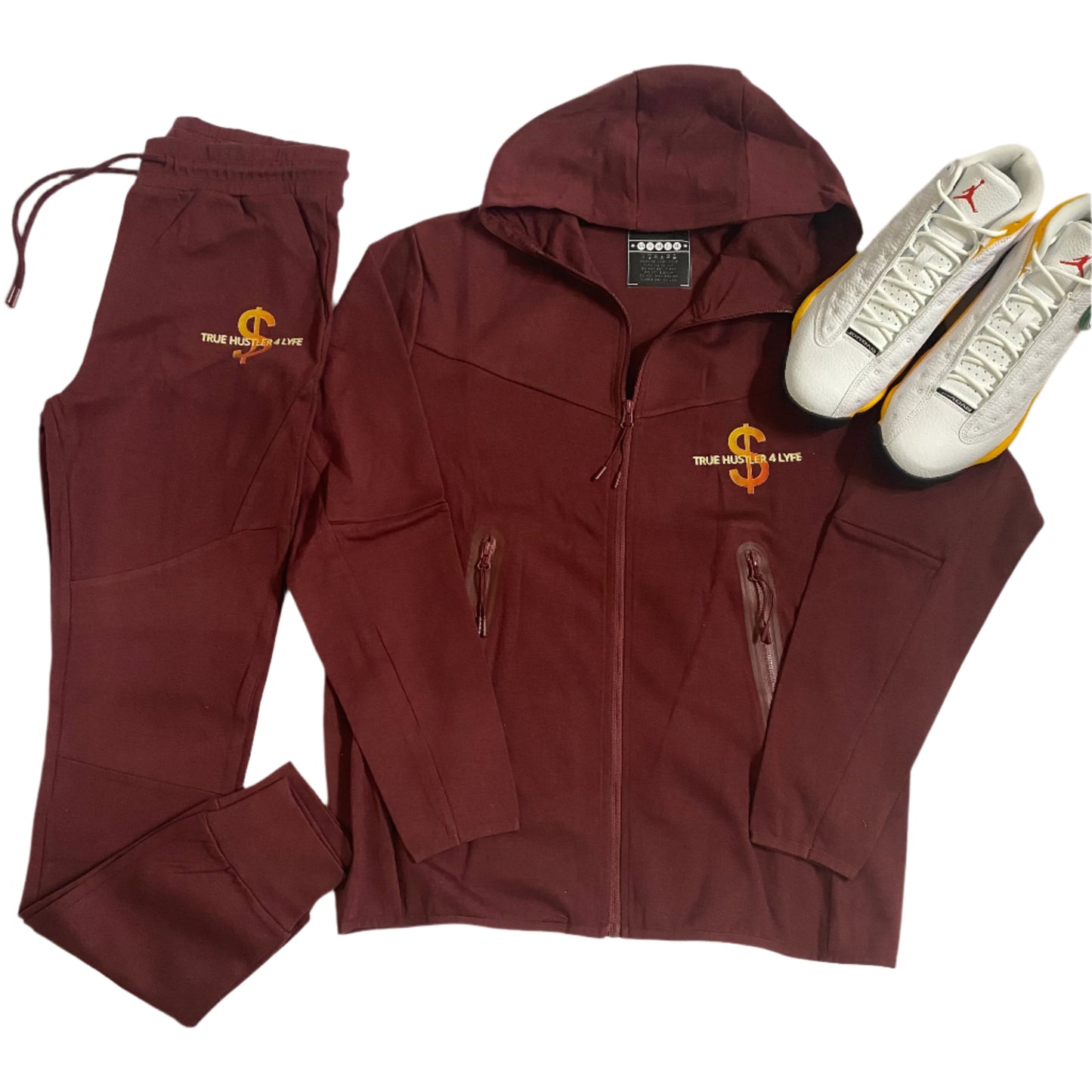 True Hustler 4 Lyfe "Gold Grind" 2-Piece Jogging Suit – Burgundy