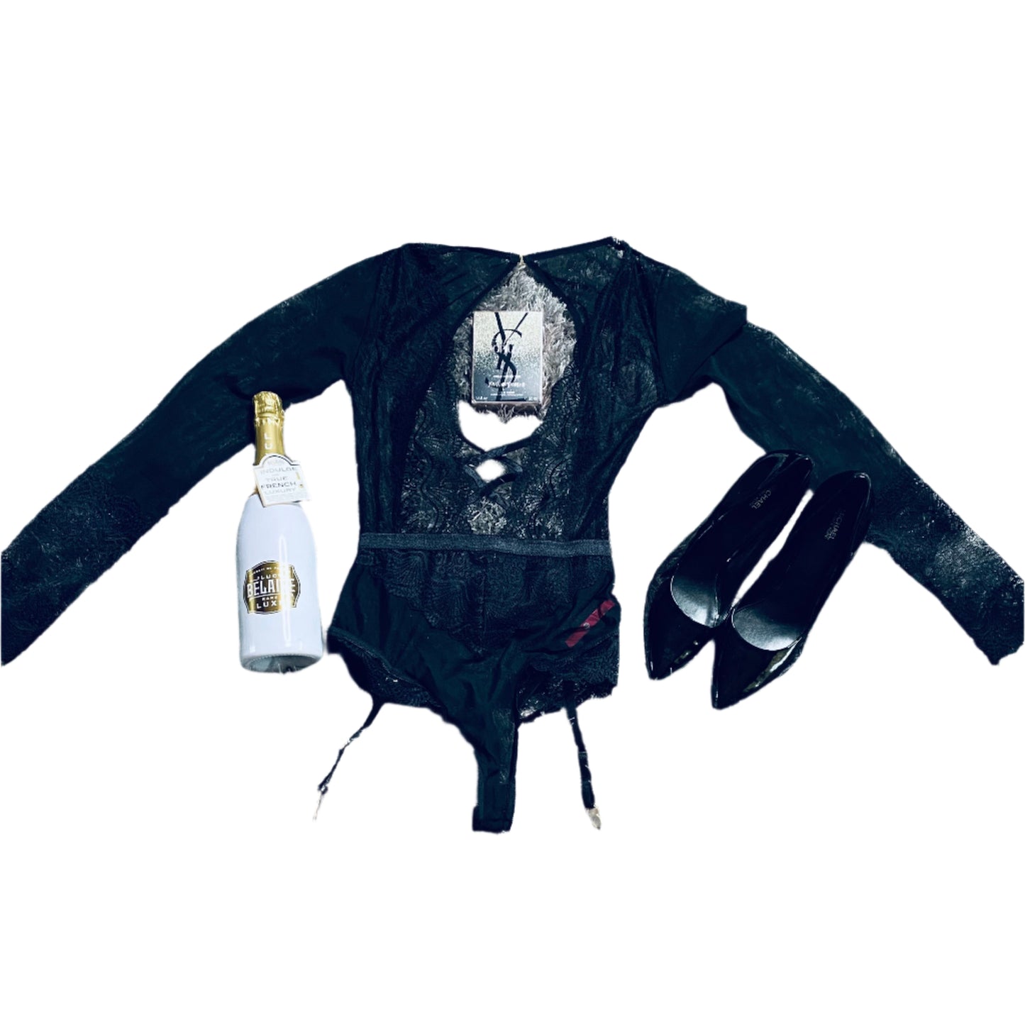 Black Sexy Long Sleeve Lace Teddy with Removable Garter