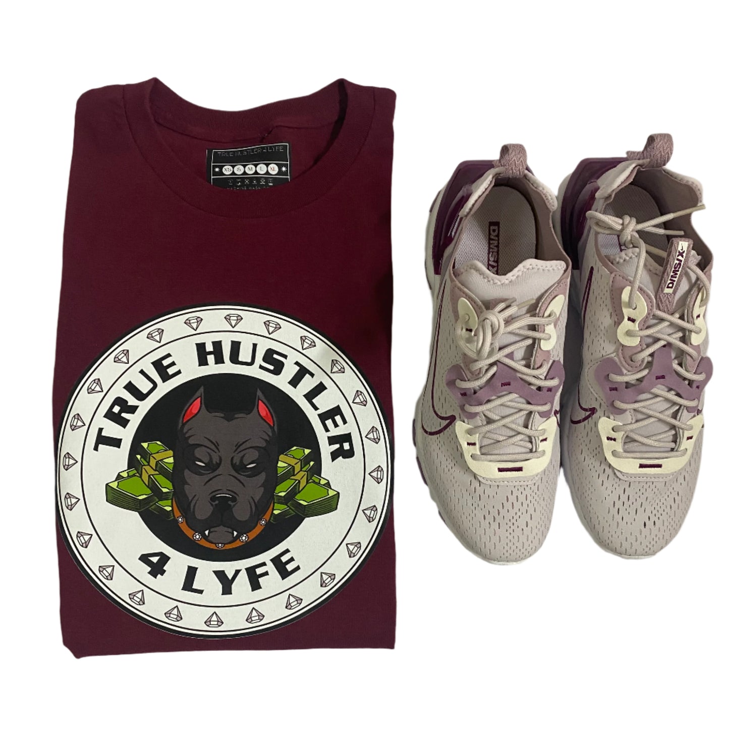 "TH4L Grind Collection Unisex Graphic Tees - Burgundy Heavy Duty Cotton T-Shirt and White Grind Logo Tee"