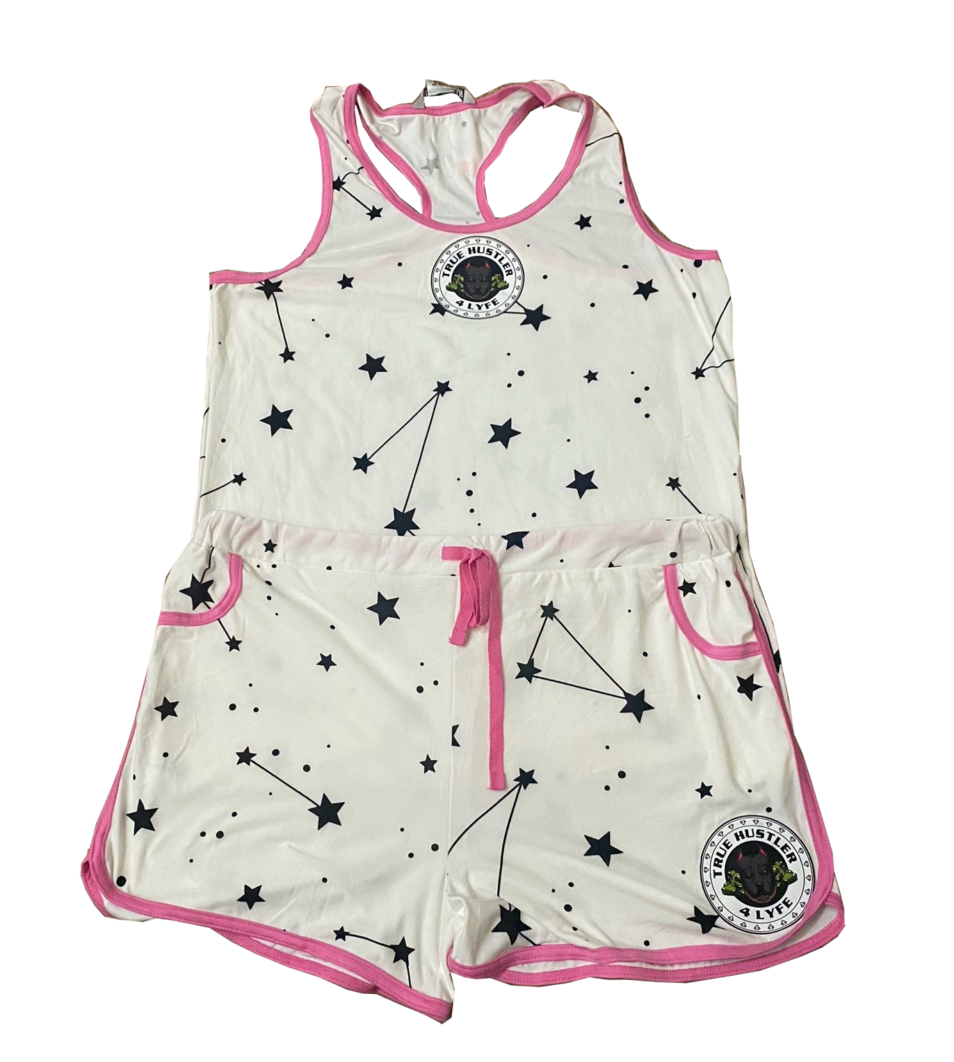 True Hustler 4 Lyfe White & Pink 2- Piece "Grind" Pajama Set ( Plus-Size)
