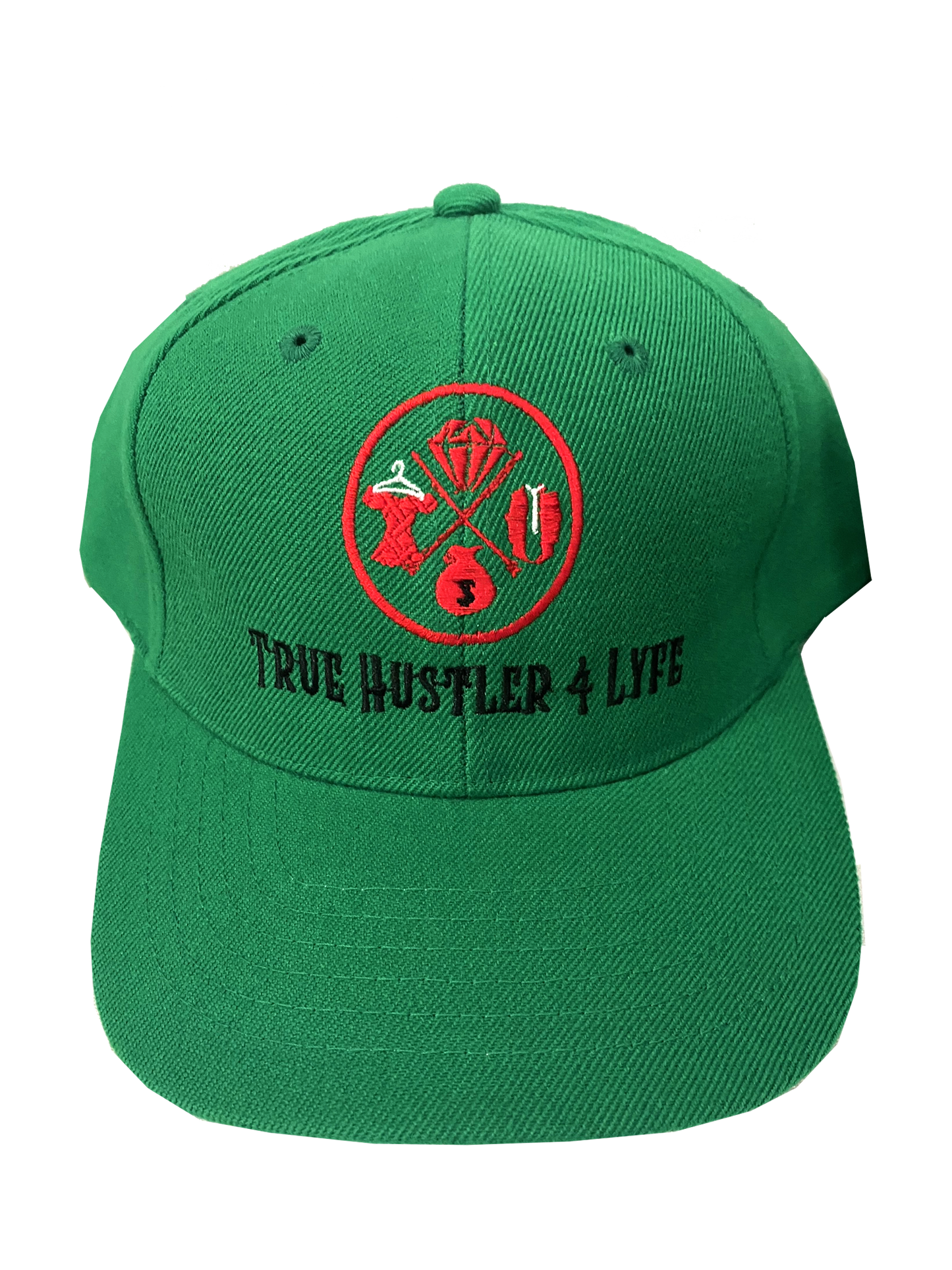 True Hustler 4 Lyfe Backstrap Green Baseball Hat with Red Logo (Original)