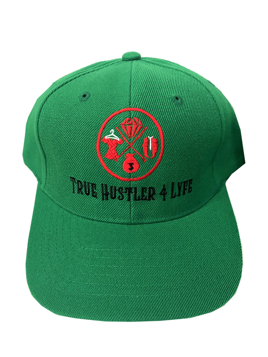 True Hustler 4 Lyfe Backstrap Green Baseball Hat with Red Logo (Original)