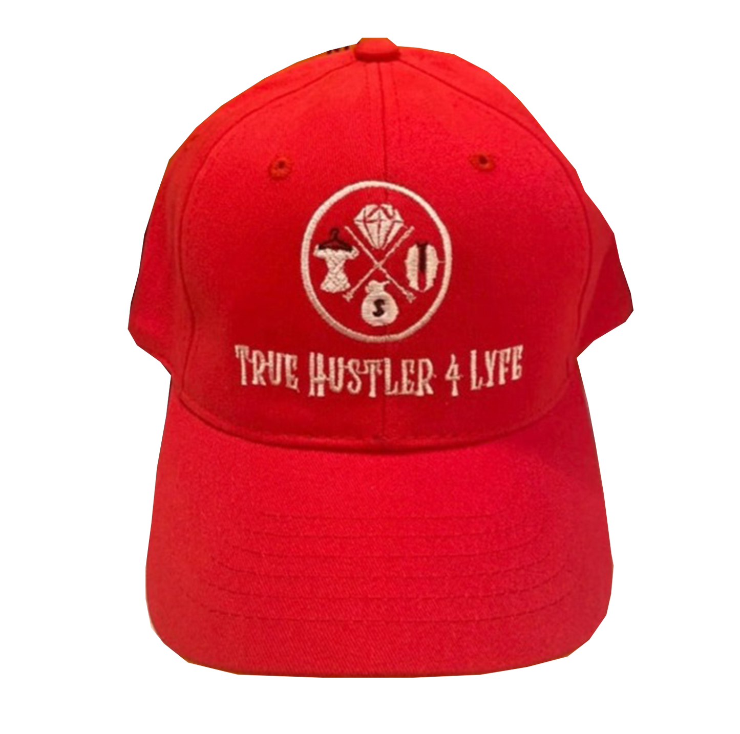 True Hustler 4 Lyfe Backstrap Red Baseball Hat with White & Black Logo (Original)