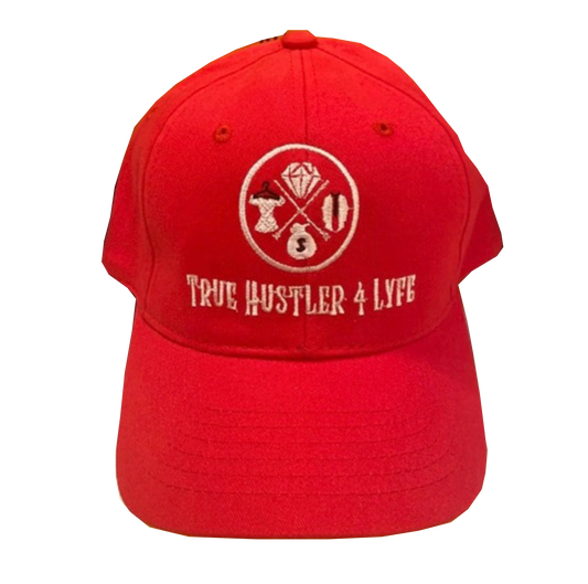 True Hustler 4 Lyfe Backstrap Red Baseball Hat with White & Black Logo (Original)