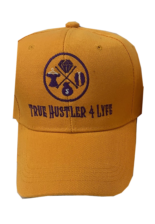 True Hustler 4 Lyfe Gold and Purple Backstrap Baseball Hat (Original)