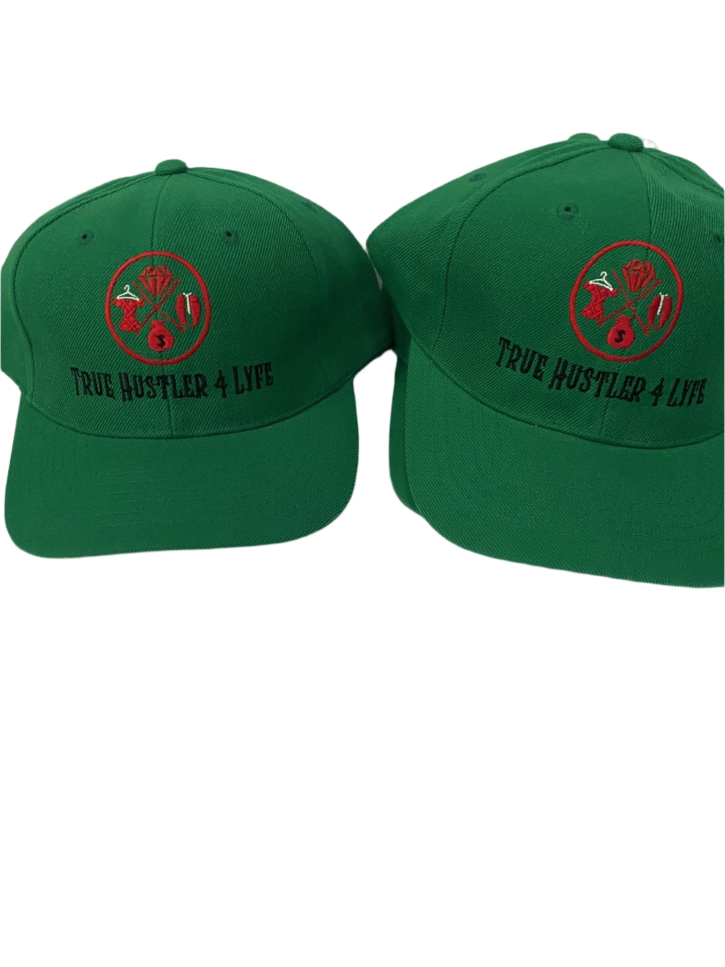 True Hustler 4 Lyfe Backstrap Green Baseball Hat with Red Logo (Original)