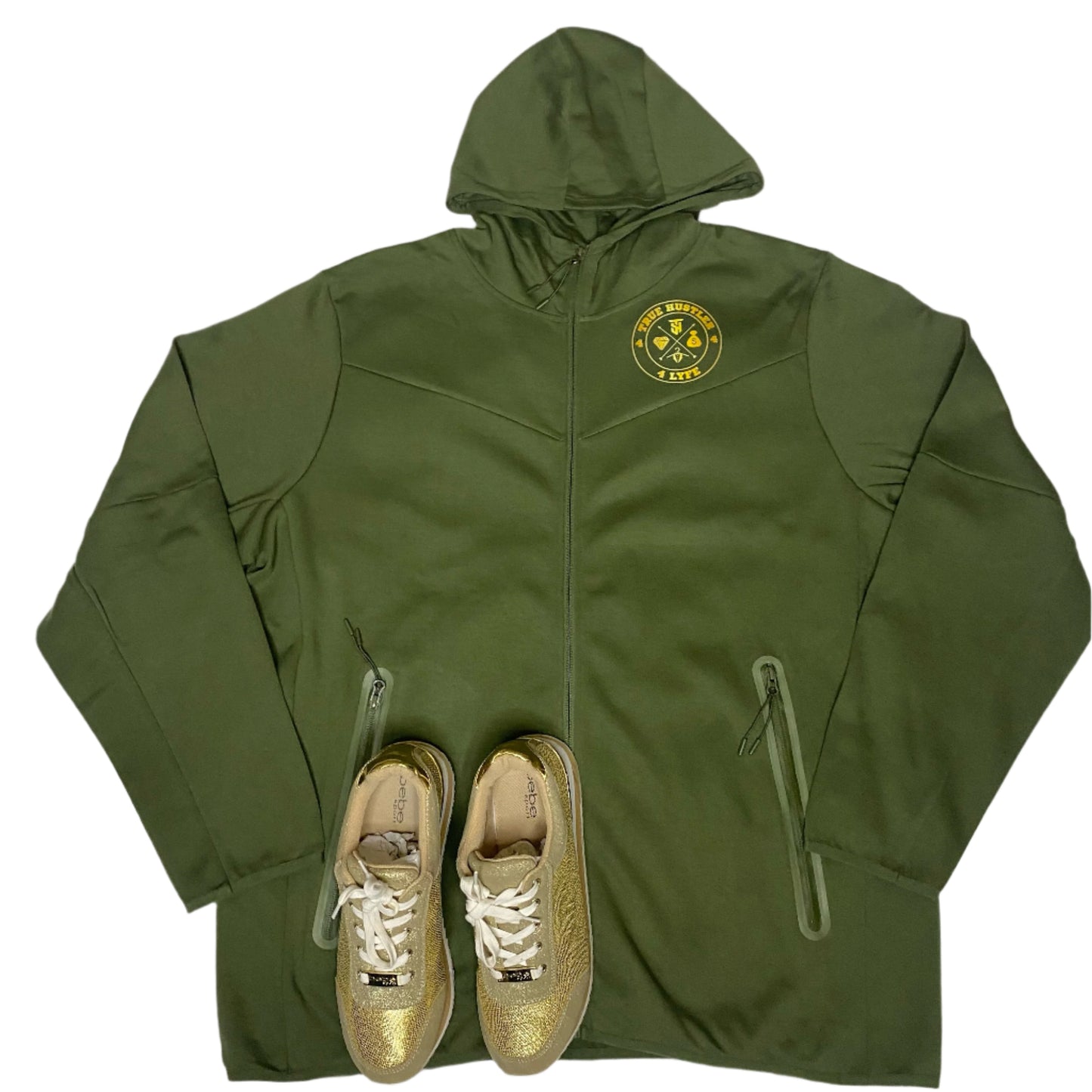 The "Original" True Hustler 4 Lyfe Olive Green Tech 2-Piece Jogging Suit (Unisex)