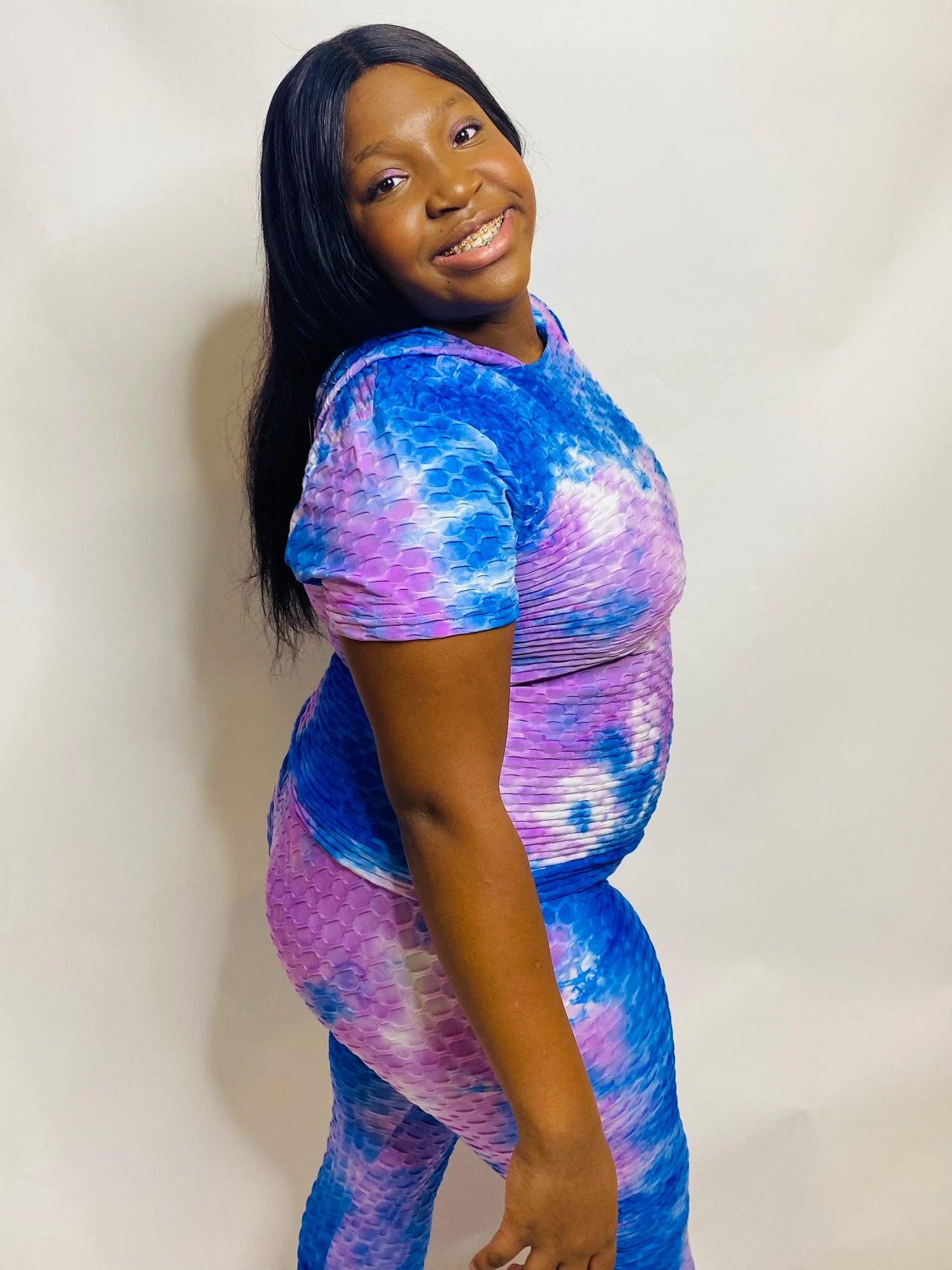 TH4L Plus-Size Candy Color Tie Dye Bodycon 2-Piece Activewear Set