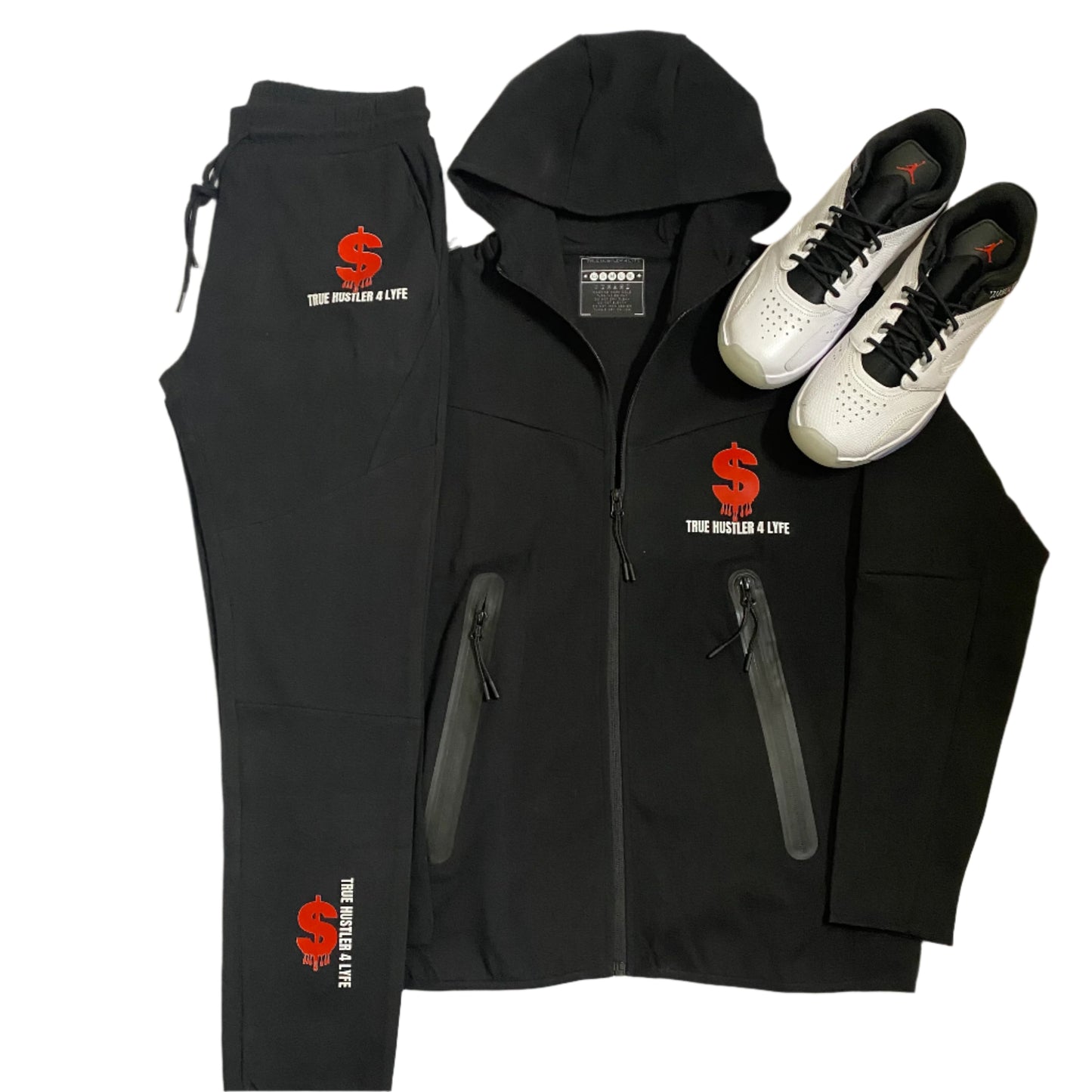 True Hustler 4 Lyfe Black Tech 2 Piece Jogging Suit ( Unisex)