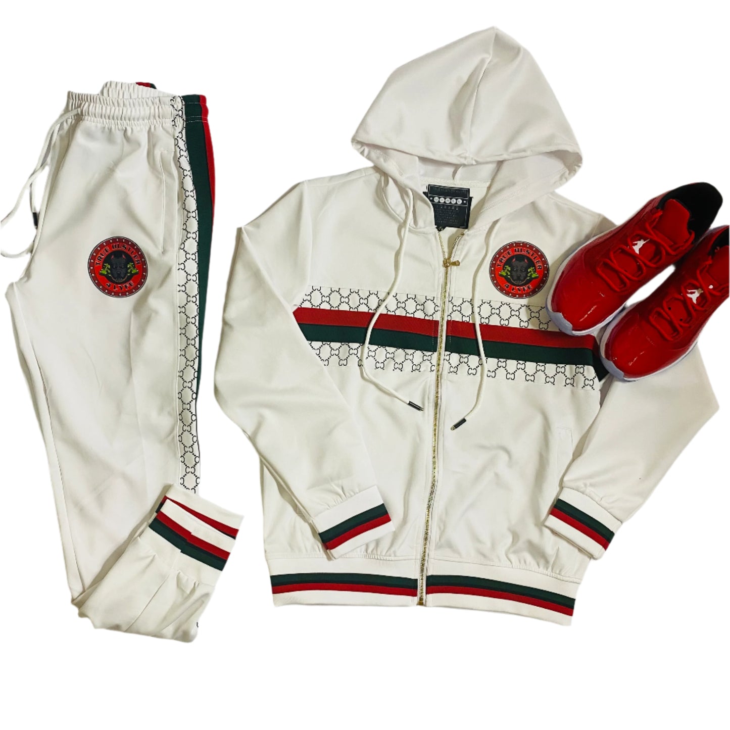 True Hustler 4 Lyfe " CEO" 2 Piece Luxury Jogging Suit (Executive White)