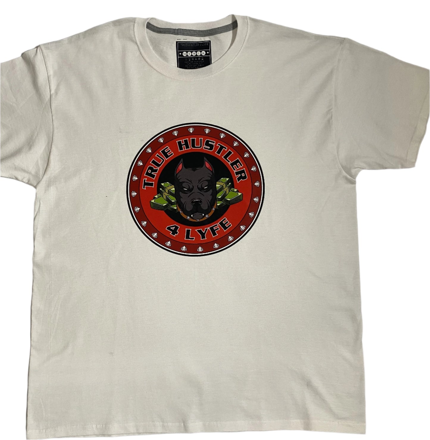 "TH4L Grind Collection Unisex Graphic Tee - White Heavy Duty Cotton T-Shirt with Red Grind Logo"