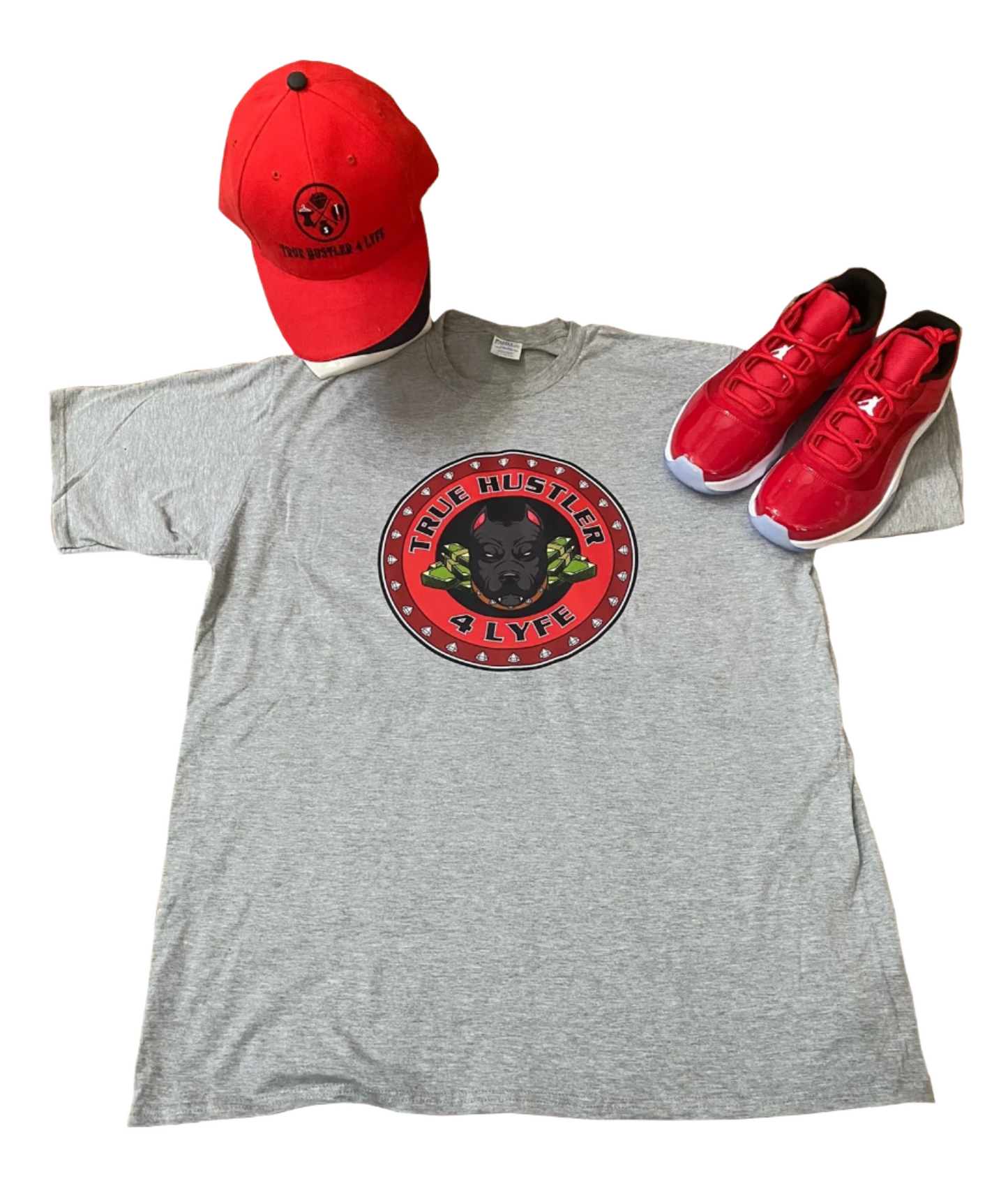 "Grey Luxury Tee with Red Grind Logo - Soft and Comfortable Short Sleeve T-Shirt for Men and Women"