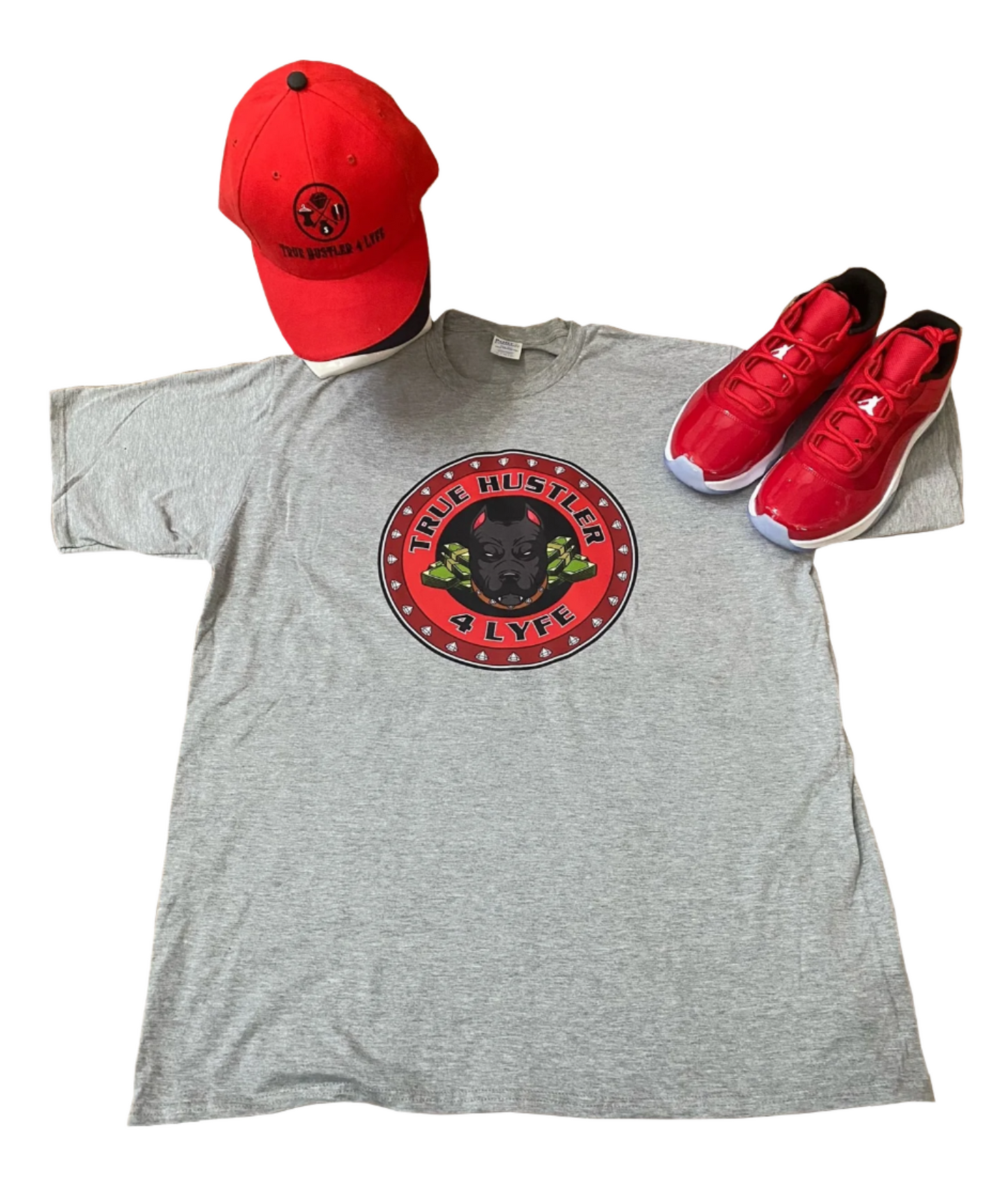 Grey Luxury Tee with Red Grind Logo - Soft and Comfortable Short Sleeve T-Shirt for Men and Women