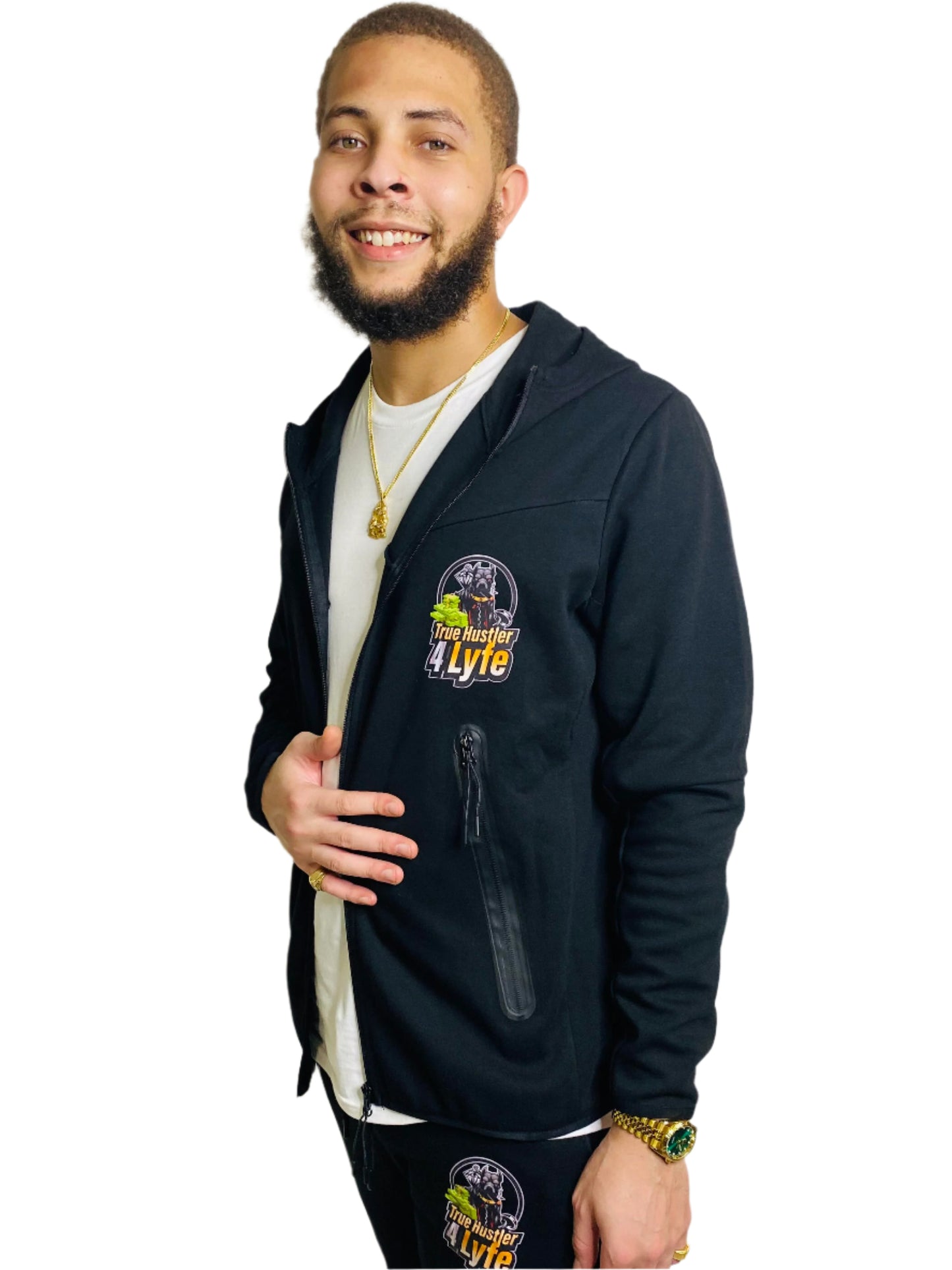 True Hustler Original Tech Tracksuit – Black 2-Piece Unisex Jogging Suit