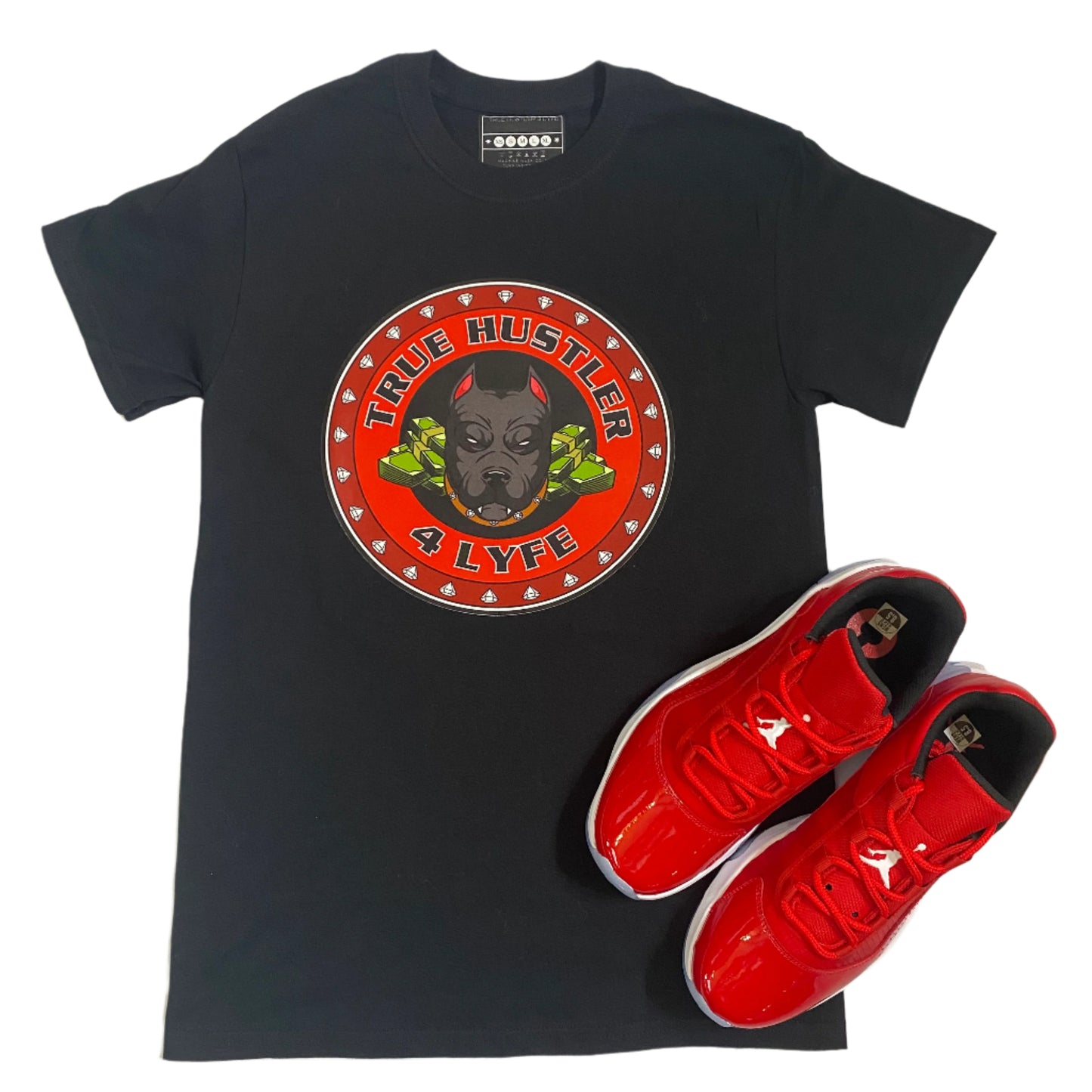 "TH4L Grind Collection Unisex Graphic Tees - Heavy Duty Black Cotton T-Shirt and Red Grind Logo Tee"
