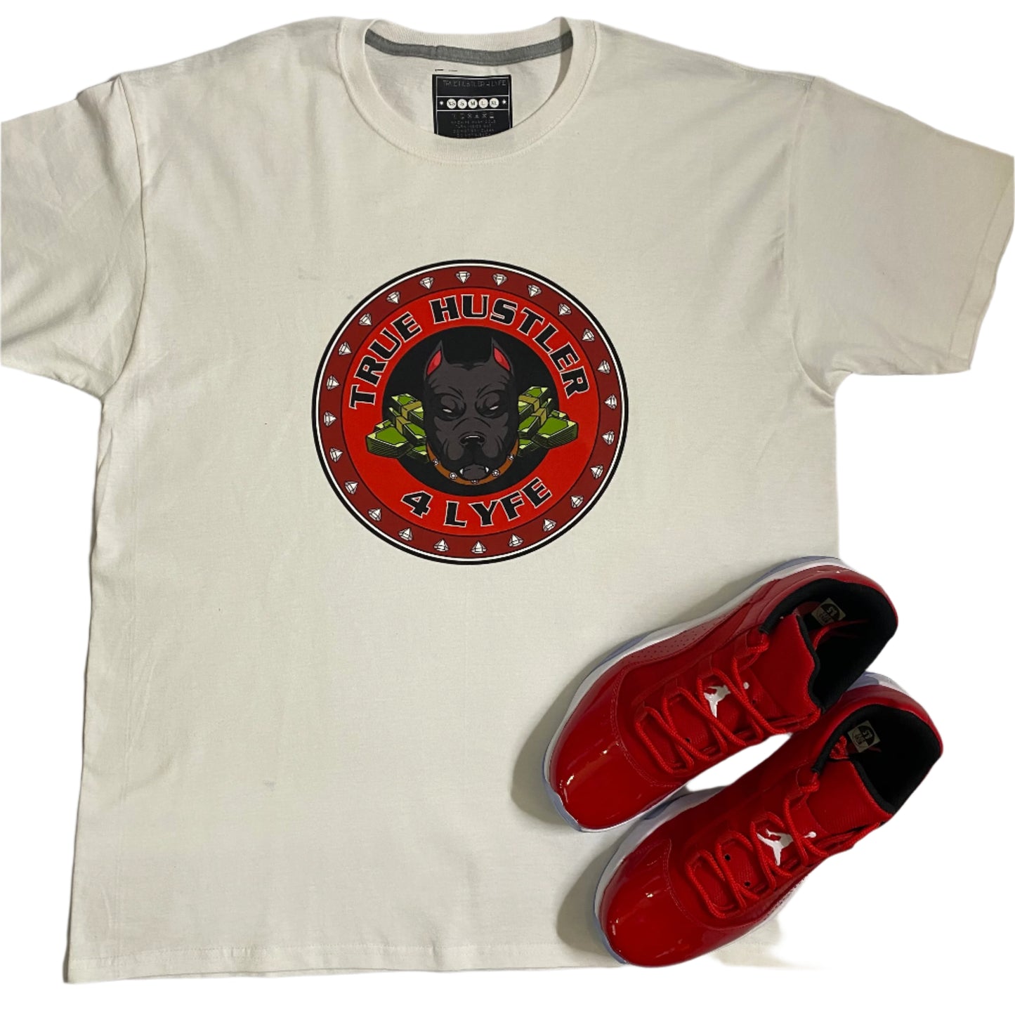 "TH4L Grind Collection Unisex Graphic Tee - White Heavy Duty Cotton T-Shirt with Red Grind Logo"