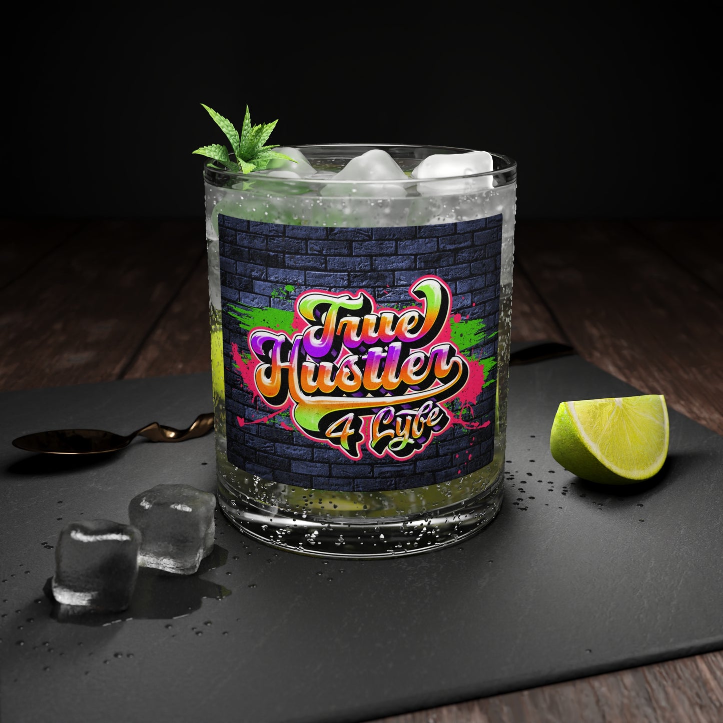 True Hustler 4 Lyfe 10 oz 80's Theme Bar Glass