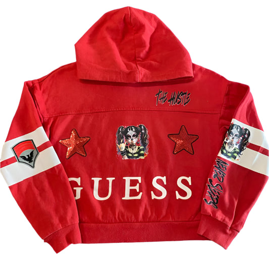 TH4L Kids Custom Upcycled Red Crop Hoodie – Size 14 | Stylish & Sustainable