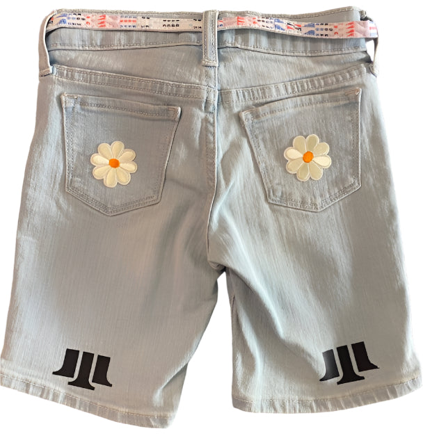 TH4L Kids Light Wash Jean Shorts – Size 6 | Stretch Denim with Blue Logo Accents
