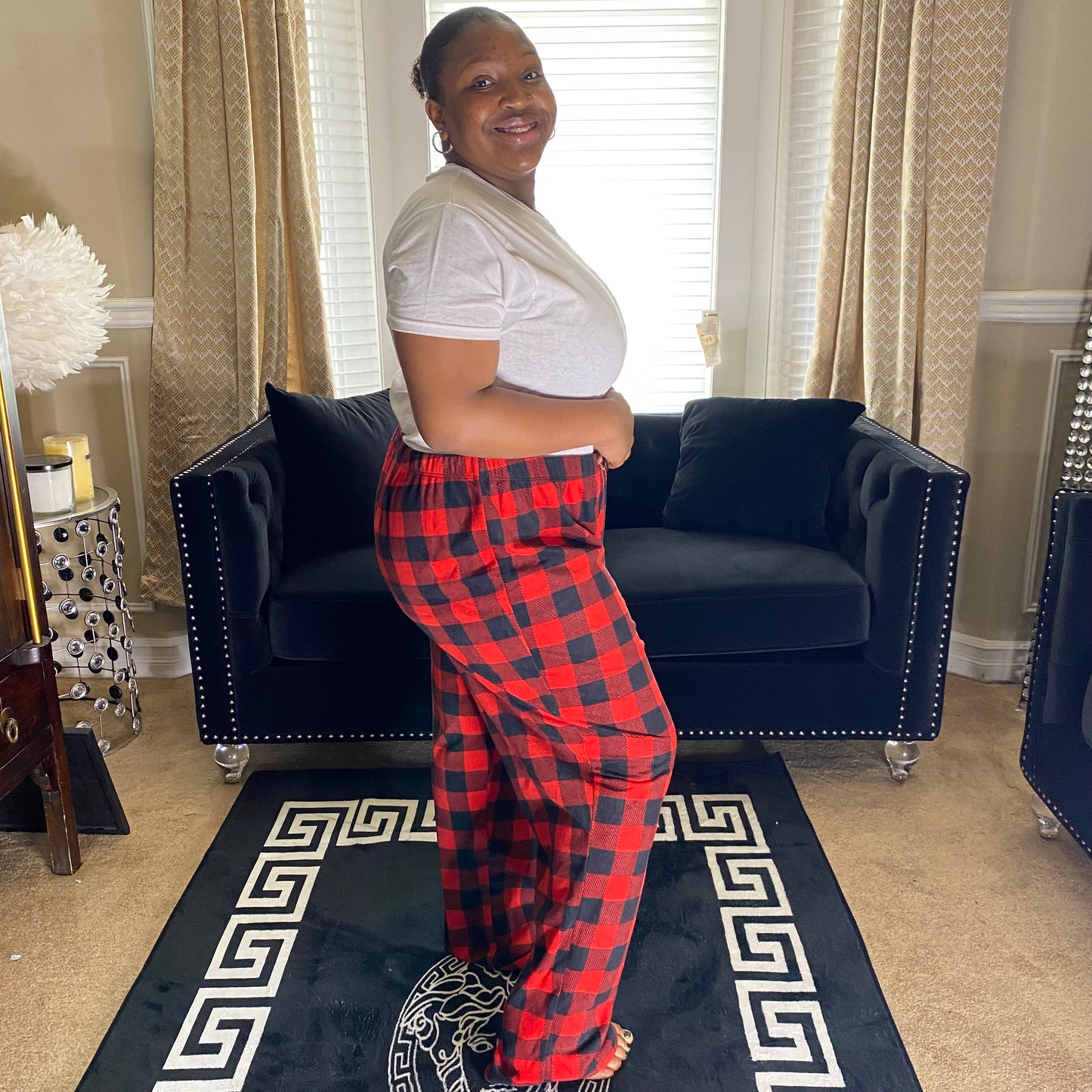 Women's Red and Black Checkered Flannel Pajama Pants with Logo Multiple Sizes | Premium Quality