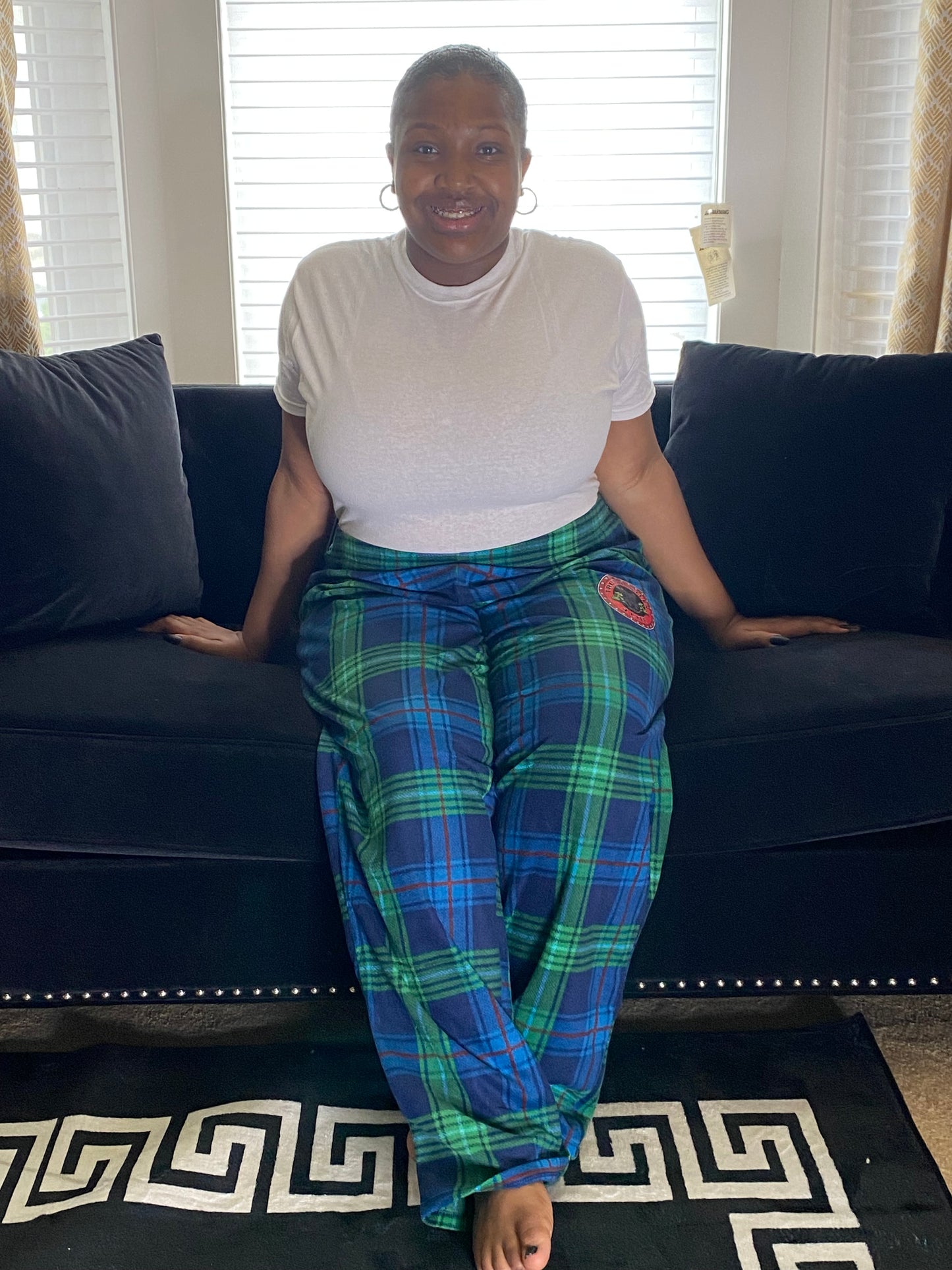 Women's Blue, Green, and Red Checkered Flannel Pajama Pants with Logo | Premium Quality