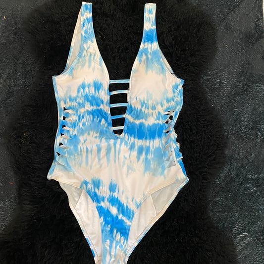 Vibrant Waves: Women's Blue Tie Dye Swimsuit