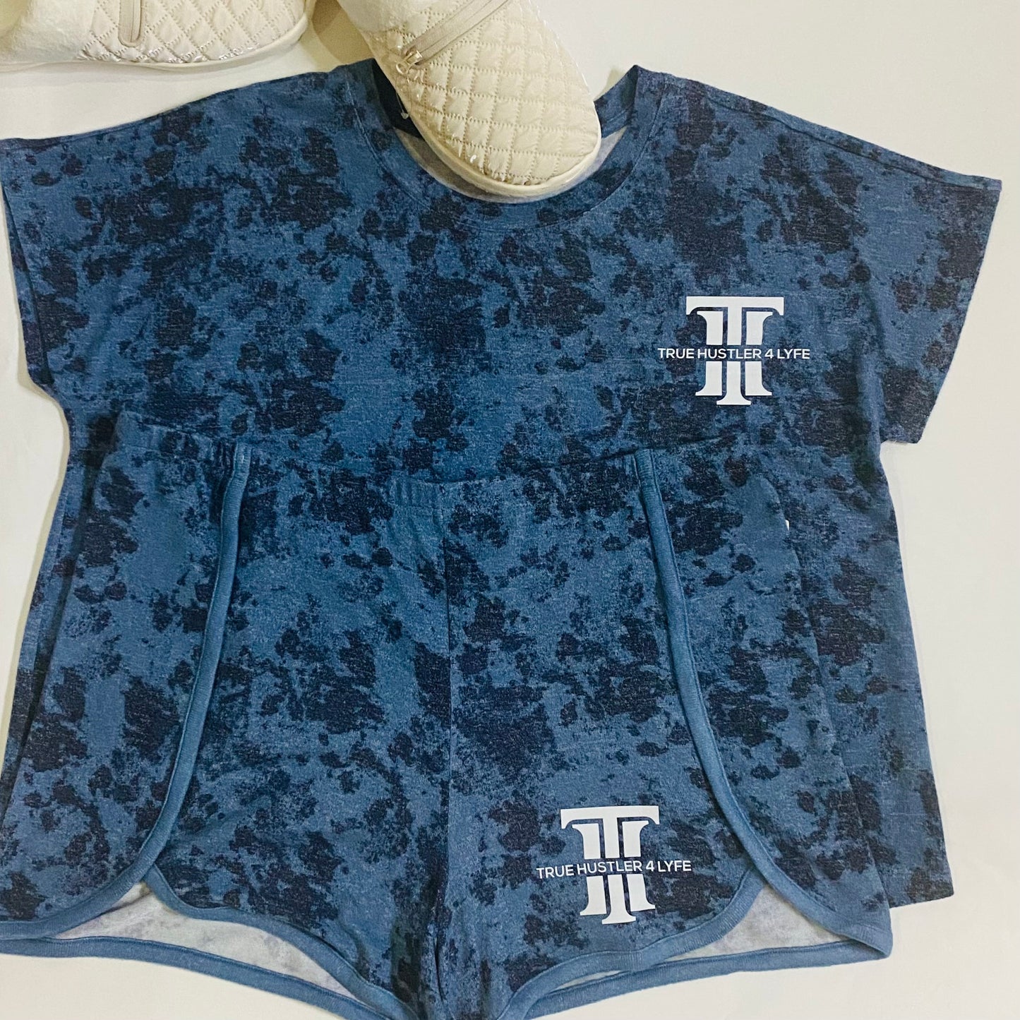 TH4L Midnight Blue Tie Dye Women's 2-Piece Pajama Short Set - Size Large