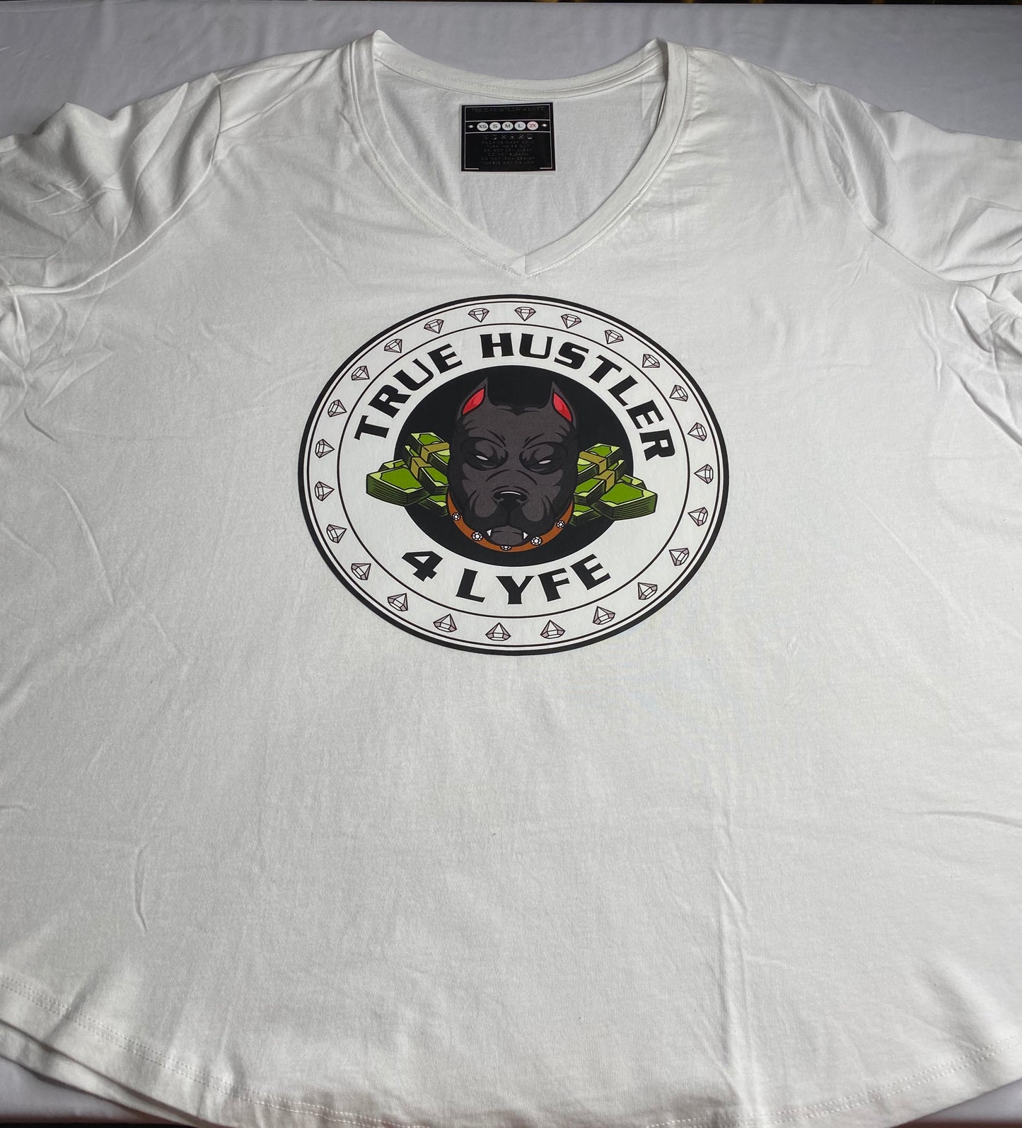 True Hustler 4 Lyfe 2 Piece Short Set - Black Fleece Shorts & White Cotton V-Neck Shirt