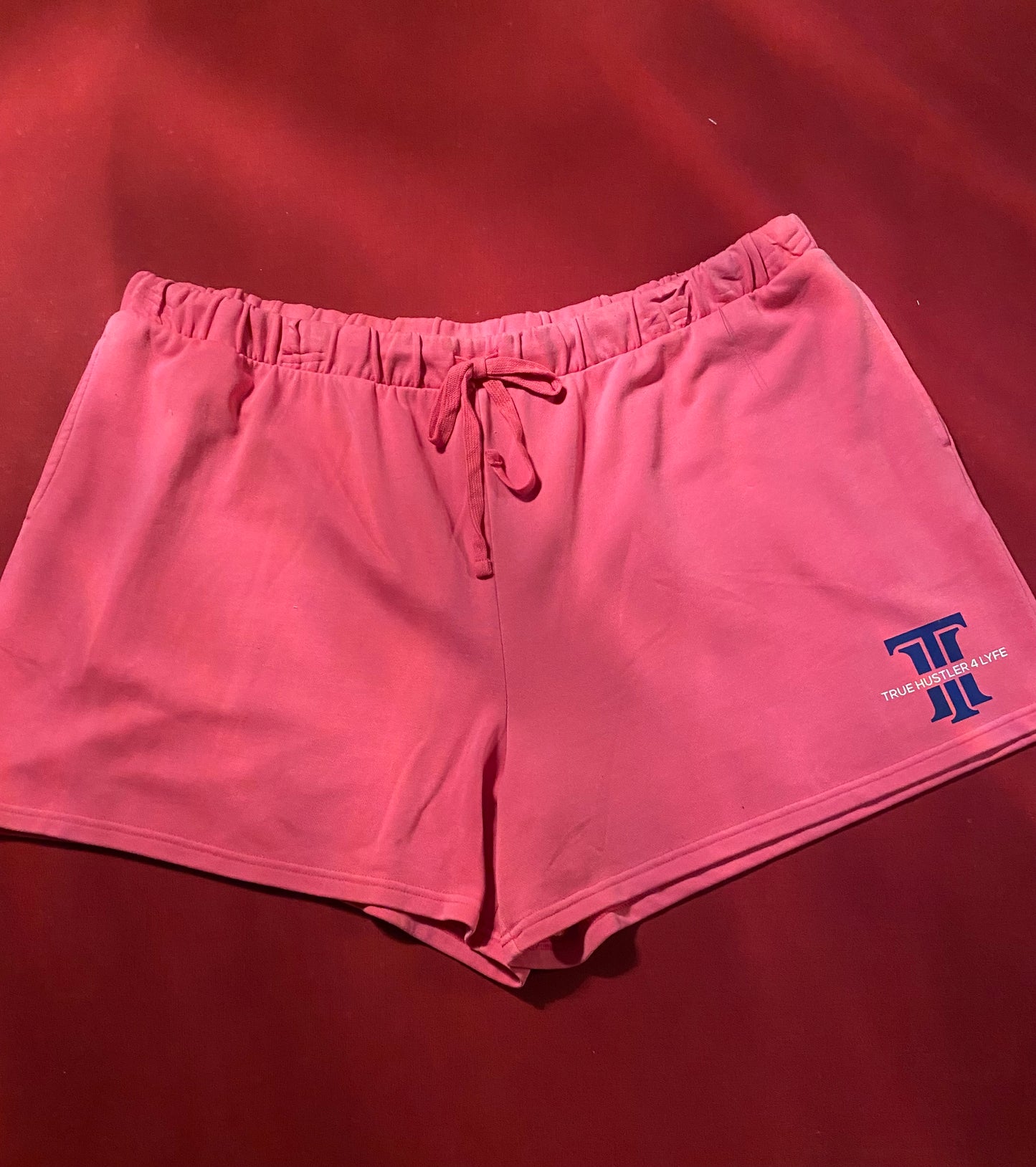 Blissful Comfort - TH4L Pink Fleece Shorts with Blue Logo