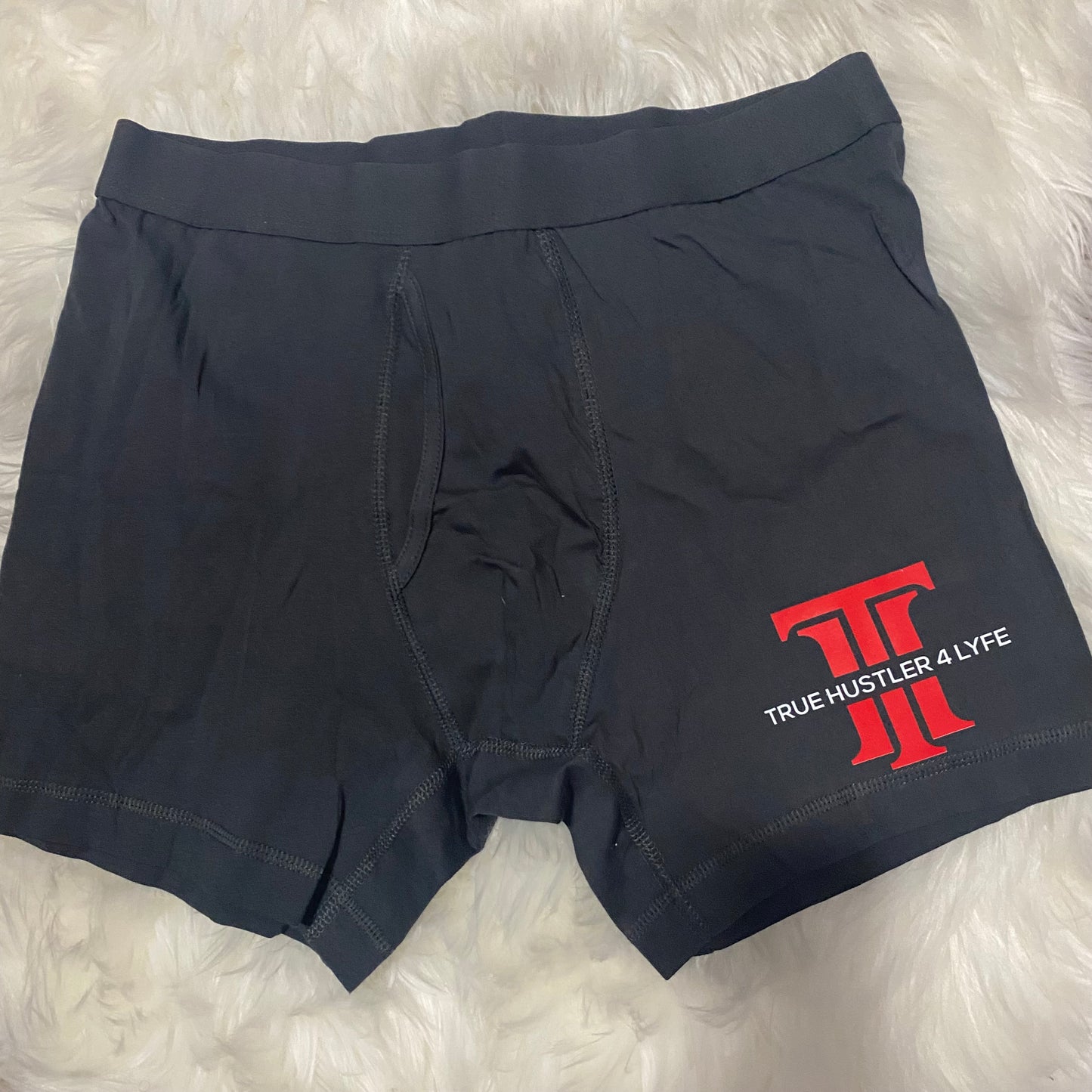 Luxury 2-Piece Men's Boxer Brief Set - Black Boxer Briefs with White T-Shirt and Red Hustler Logo