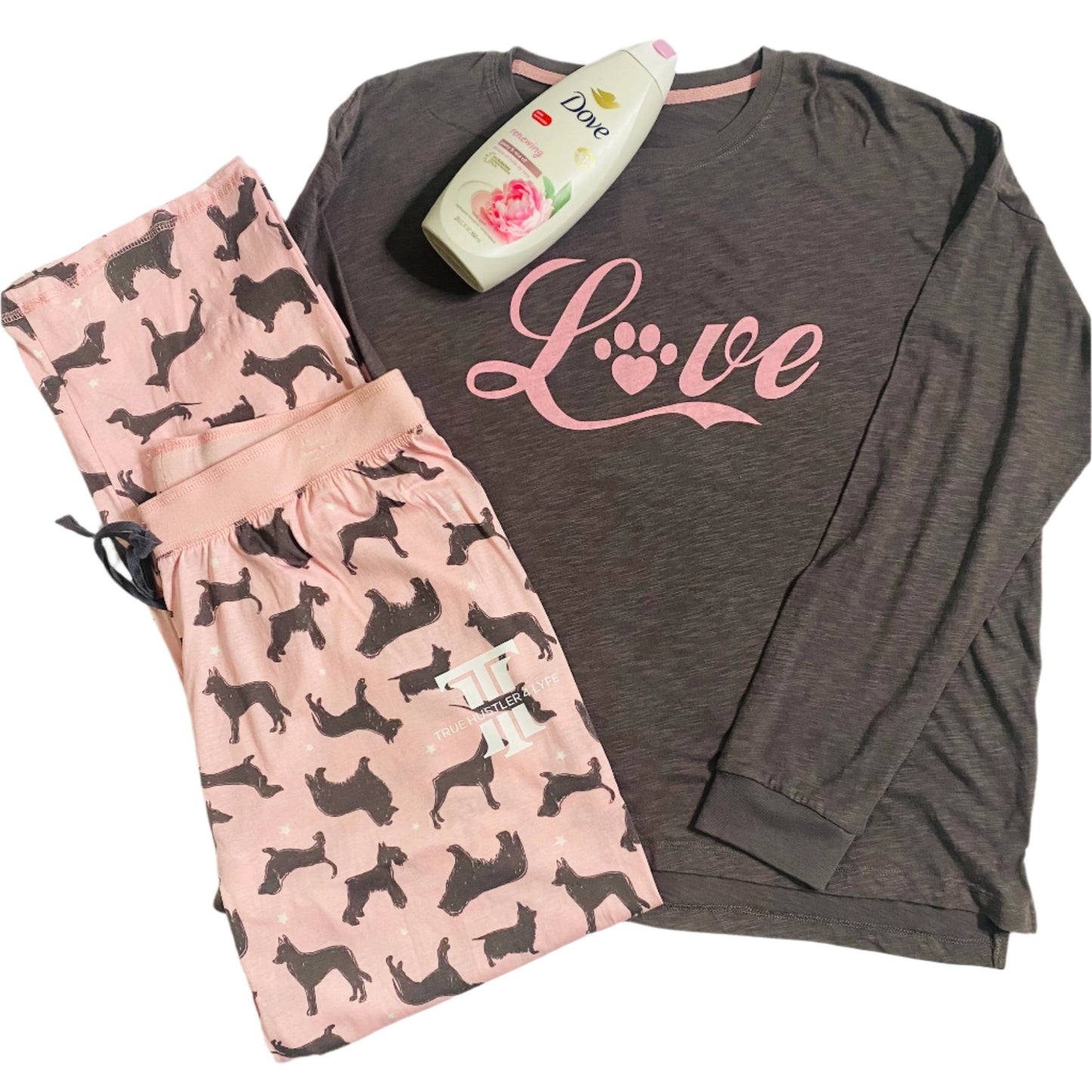 True Hustler 4 Lyfe Women's Luxury 2 Piece Pajama Set with Grey Poodle Print