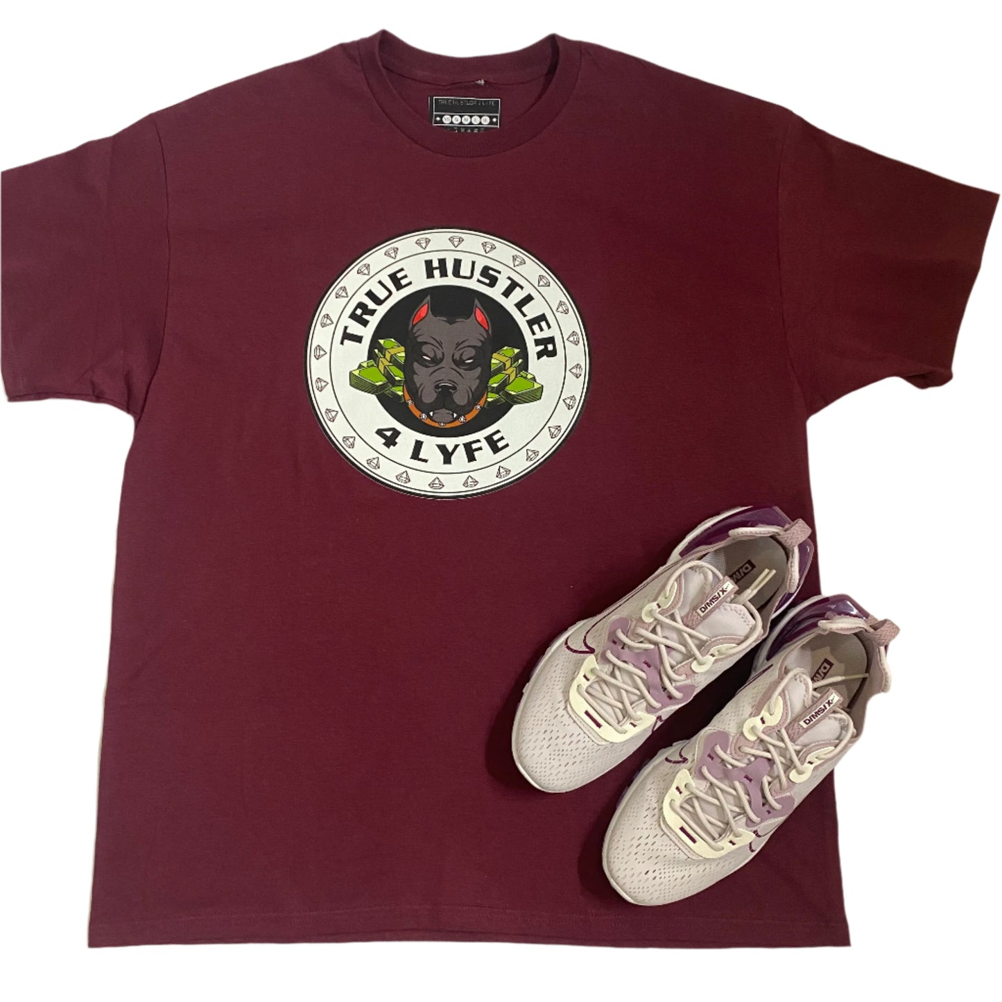 TH4L Grind Collection Unisex Graphic Tees - Burgundy Heavy Duty Cotton T-Shirt and White Grind Logo Tee