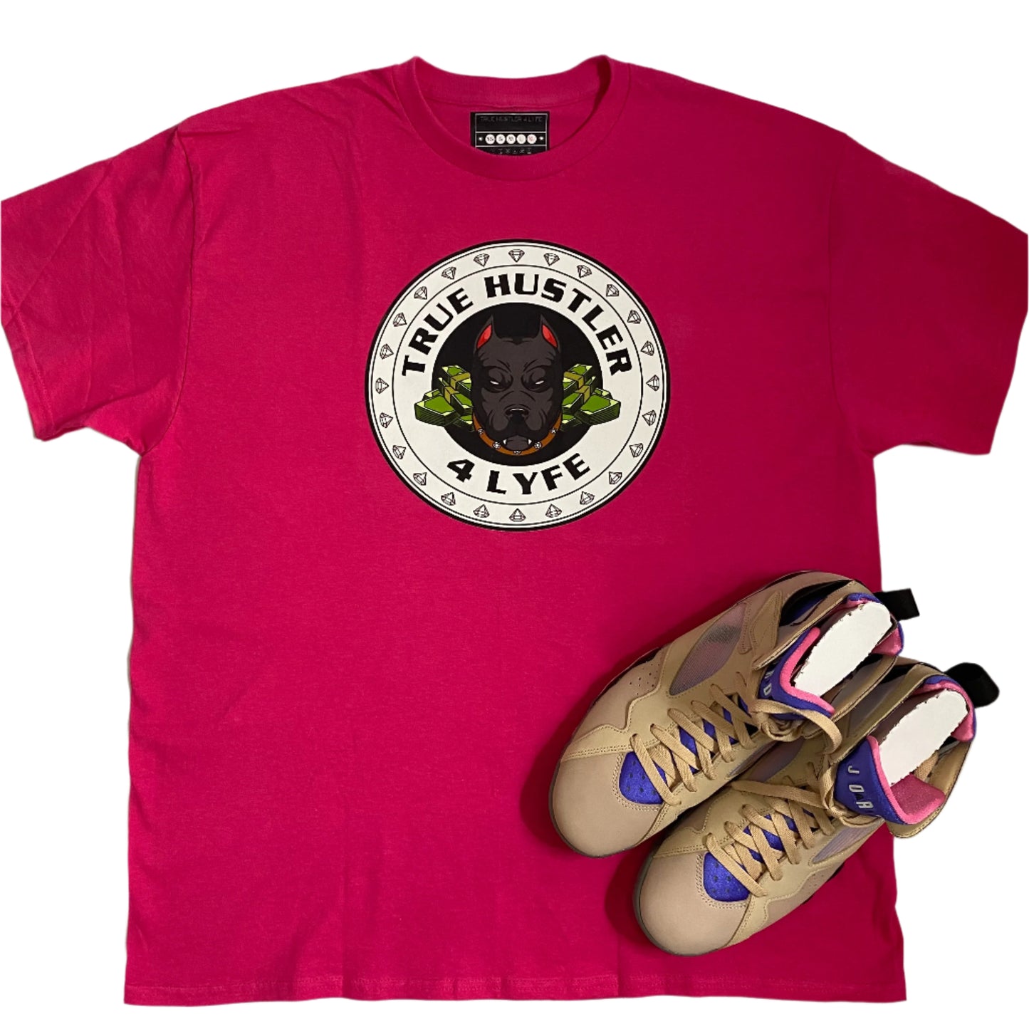 TH4L Grind Collection Unisex Graphic Tees - Hot Pink Heavy Duty Cotton T-Shirt and White Grind Logo Tee