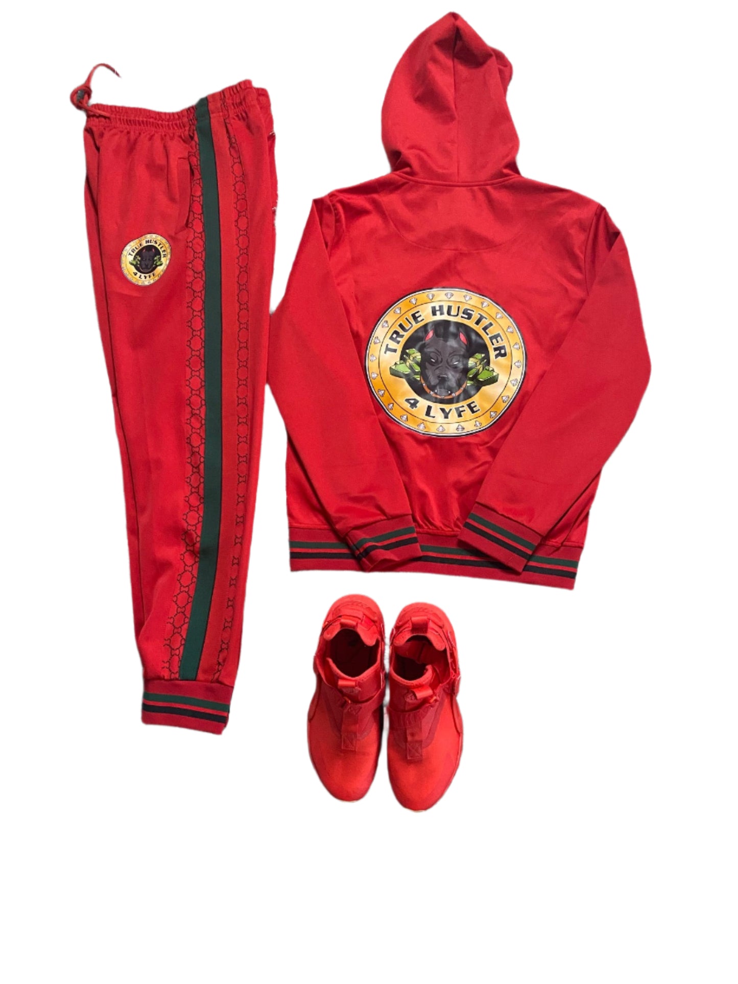 True Hustler 4 Lyfe "CEO" 2- Piece Luxury Hooded Jogging Suit (Red Carpet Red)