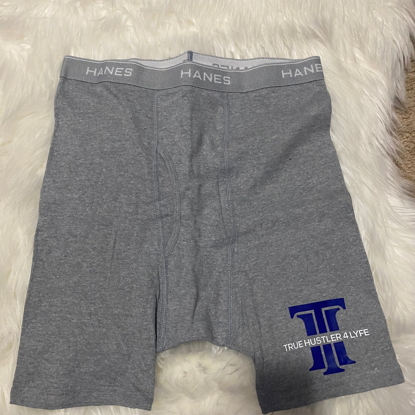 Upgrade Your Style: Men's Light Grey Boxer Briefs and White T-Shirt Set with Blue Logo