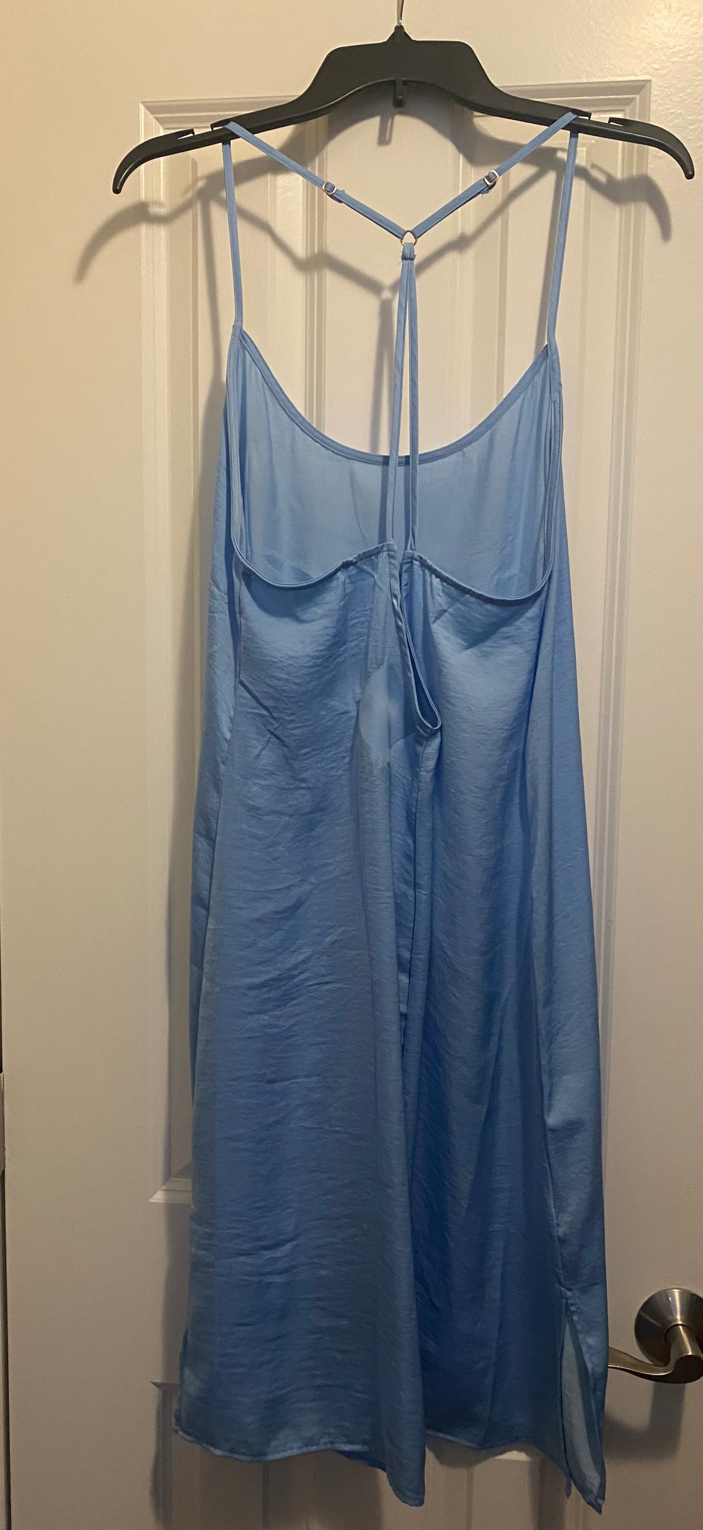 Soft Silk Powder Blue Nightgown with Elegant Back Straps