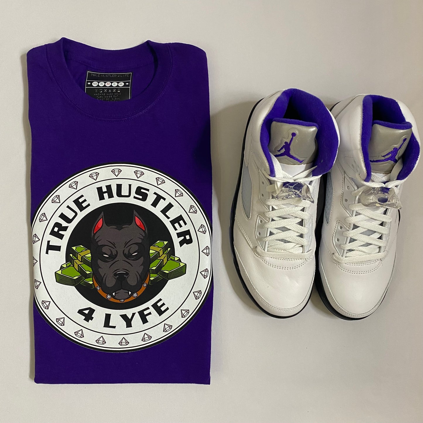 "TH4L Grind Collection Unisex Graphic Tees - Purple Heavy Duty Cotton T-Shirt and White Grind Logo Tee"