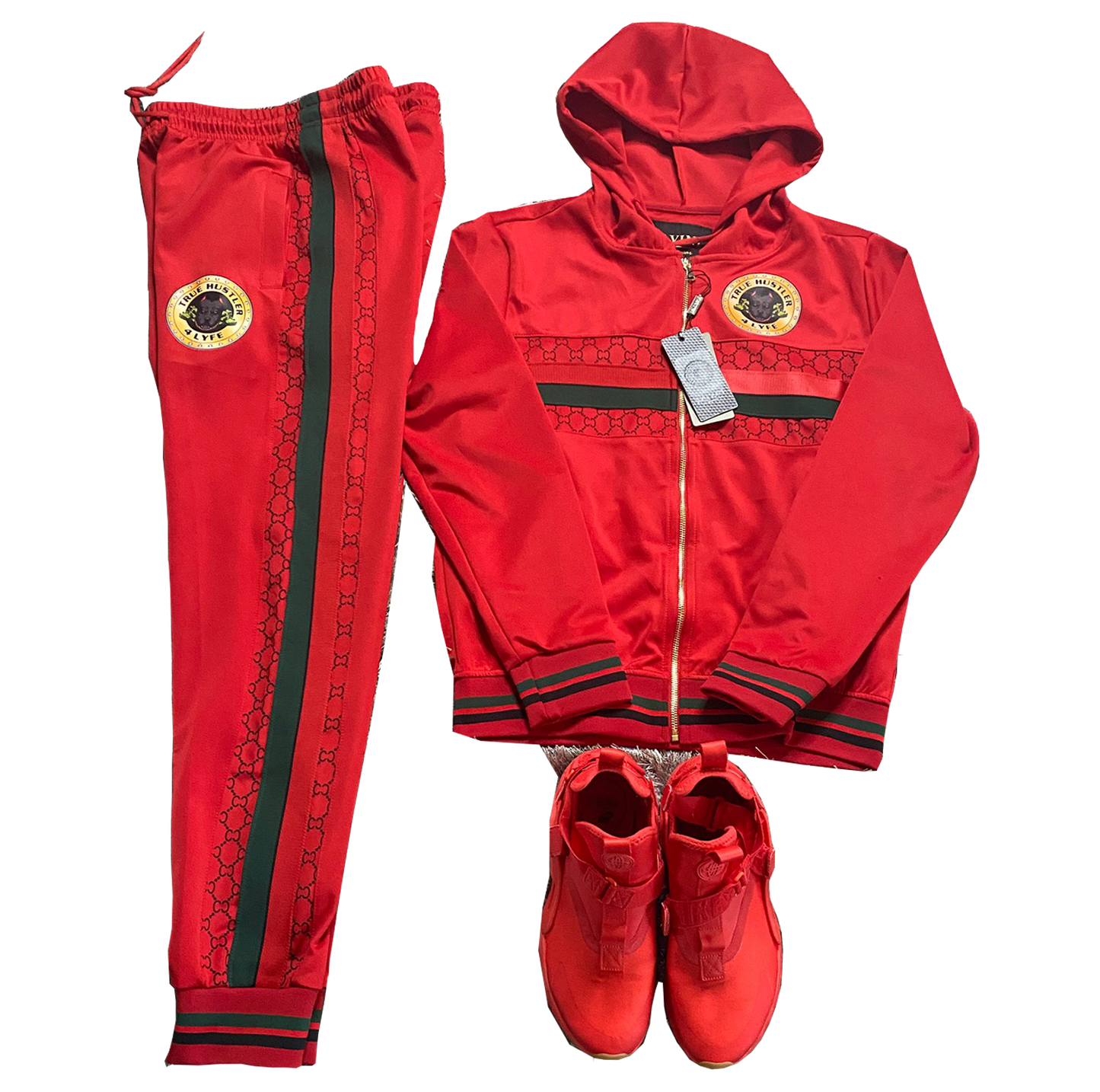 True Hustler 4 Lyfe "CEO" 2- Piece Luxury Hooded Jogging Suit (Red Carpet Red)