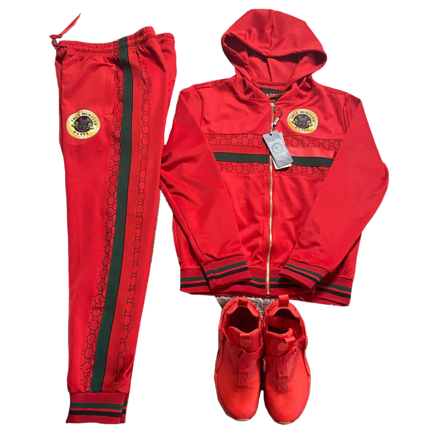 True Hustler 4 Lyfe "CEO" 2- Piece Luxury Hooded Jogging Suit (Red Carpet Red)